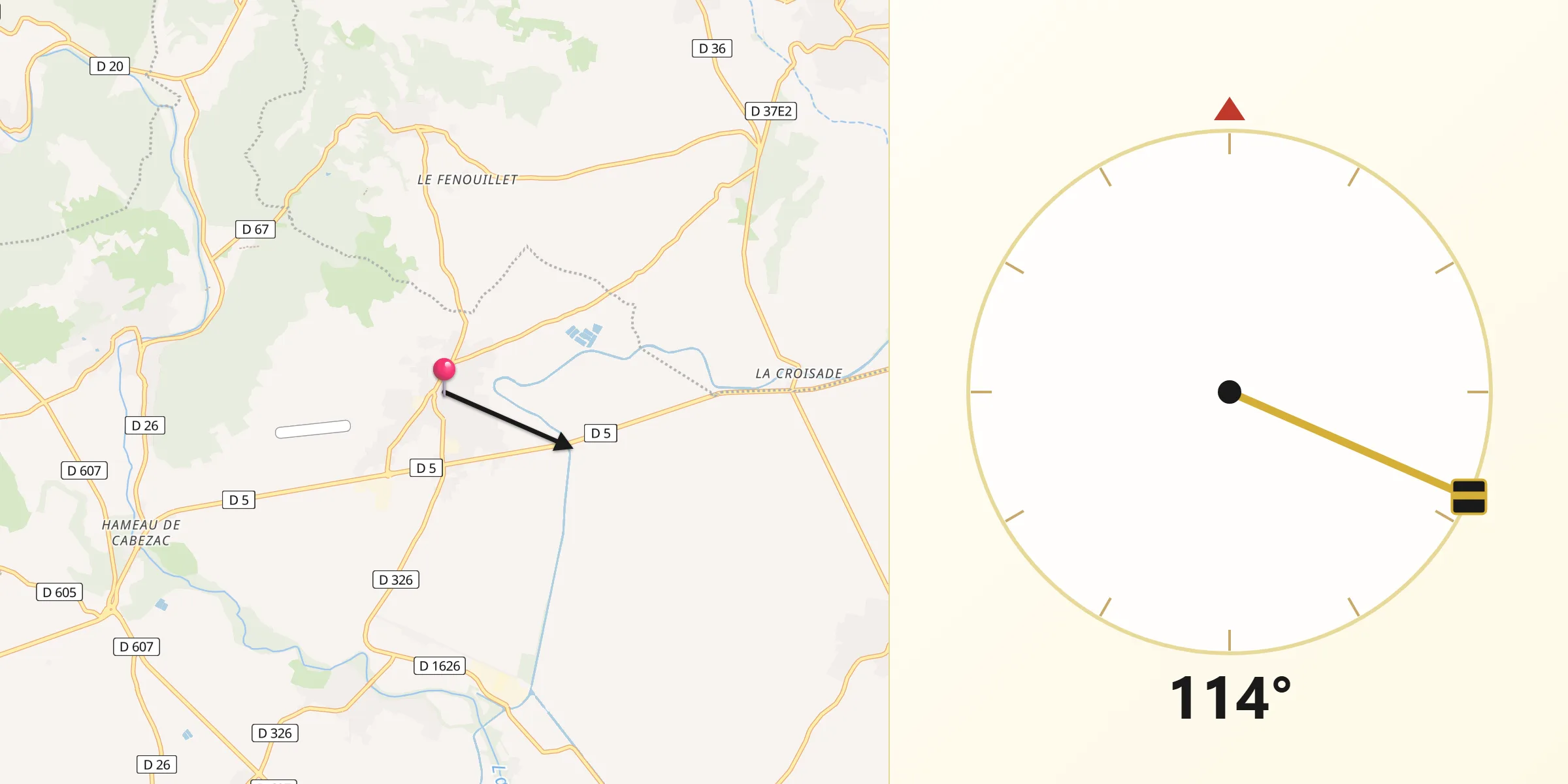 Direction vers la Qibla depuis Argeliers