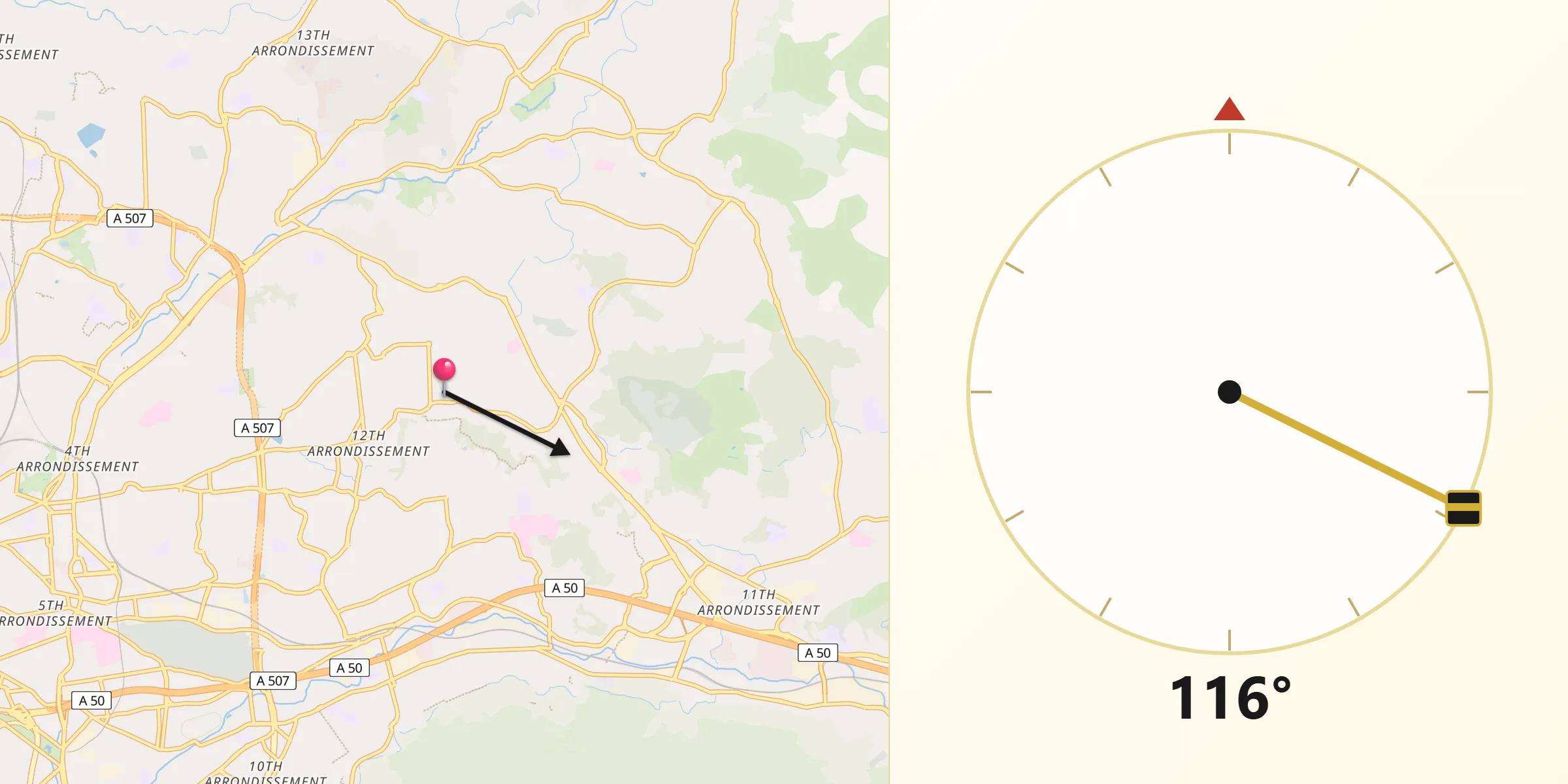 Direction vers la Qibla depuis Saint-Julien
