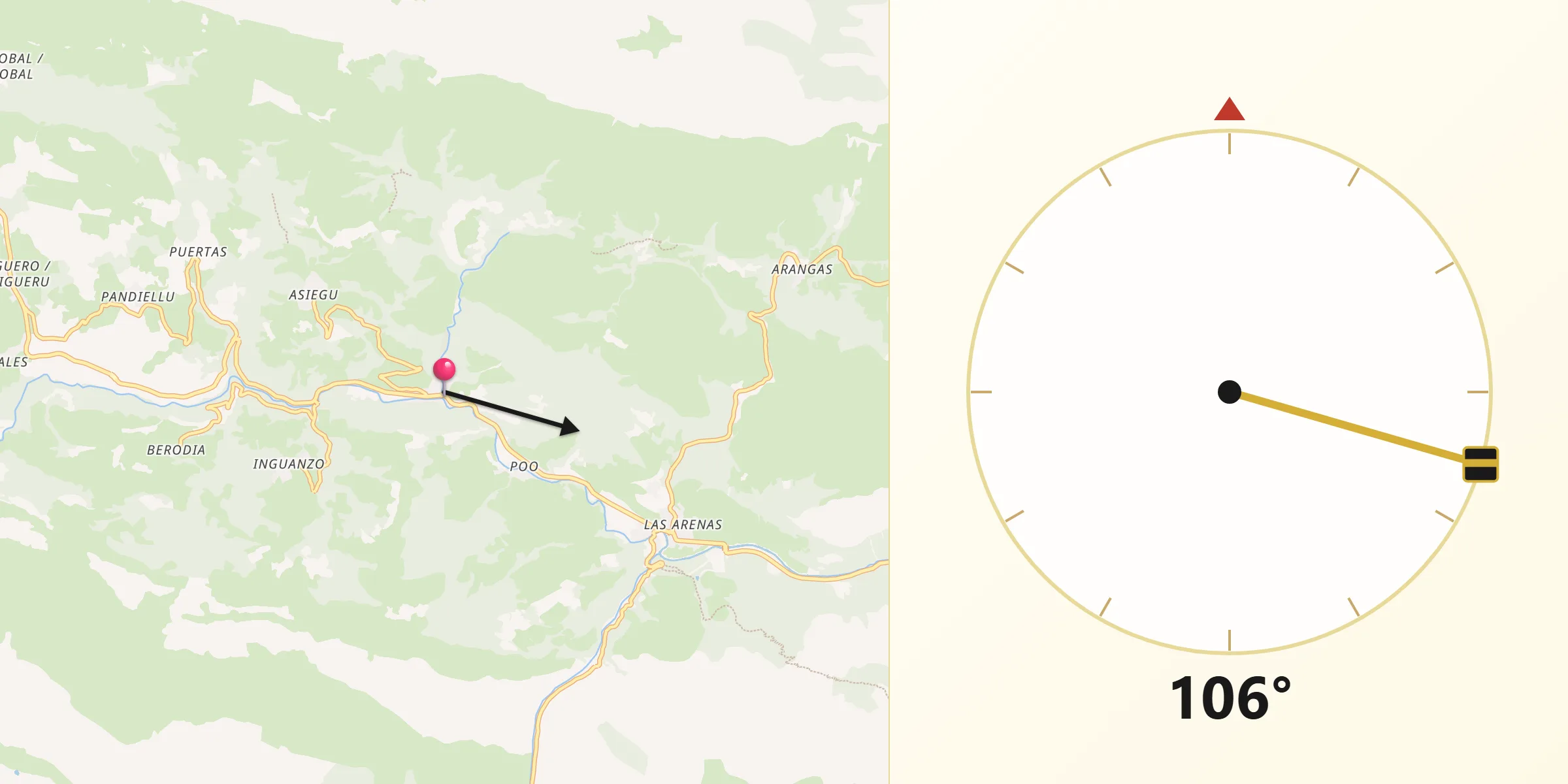 Dirección de la Qibla desde Cabrales