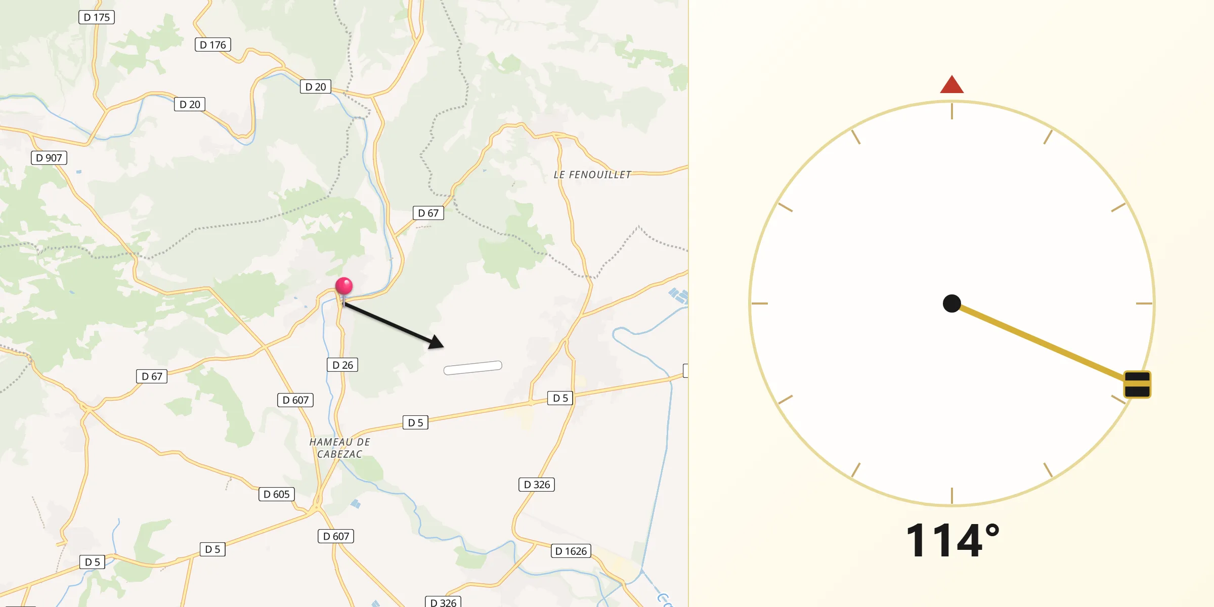 Direction vers la Qibla depuis Bize-Minervois