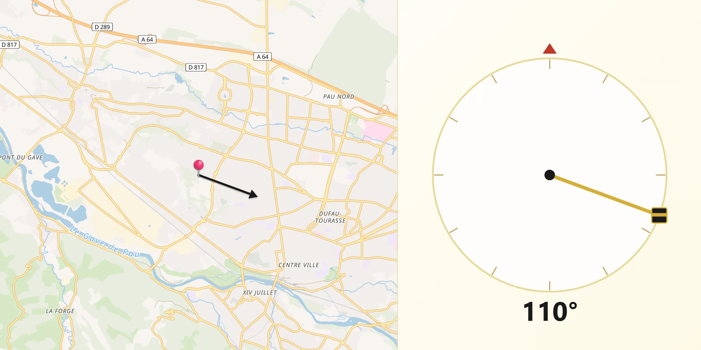 Direction vers la Qibla depuis Lons