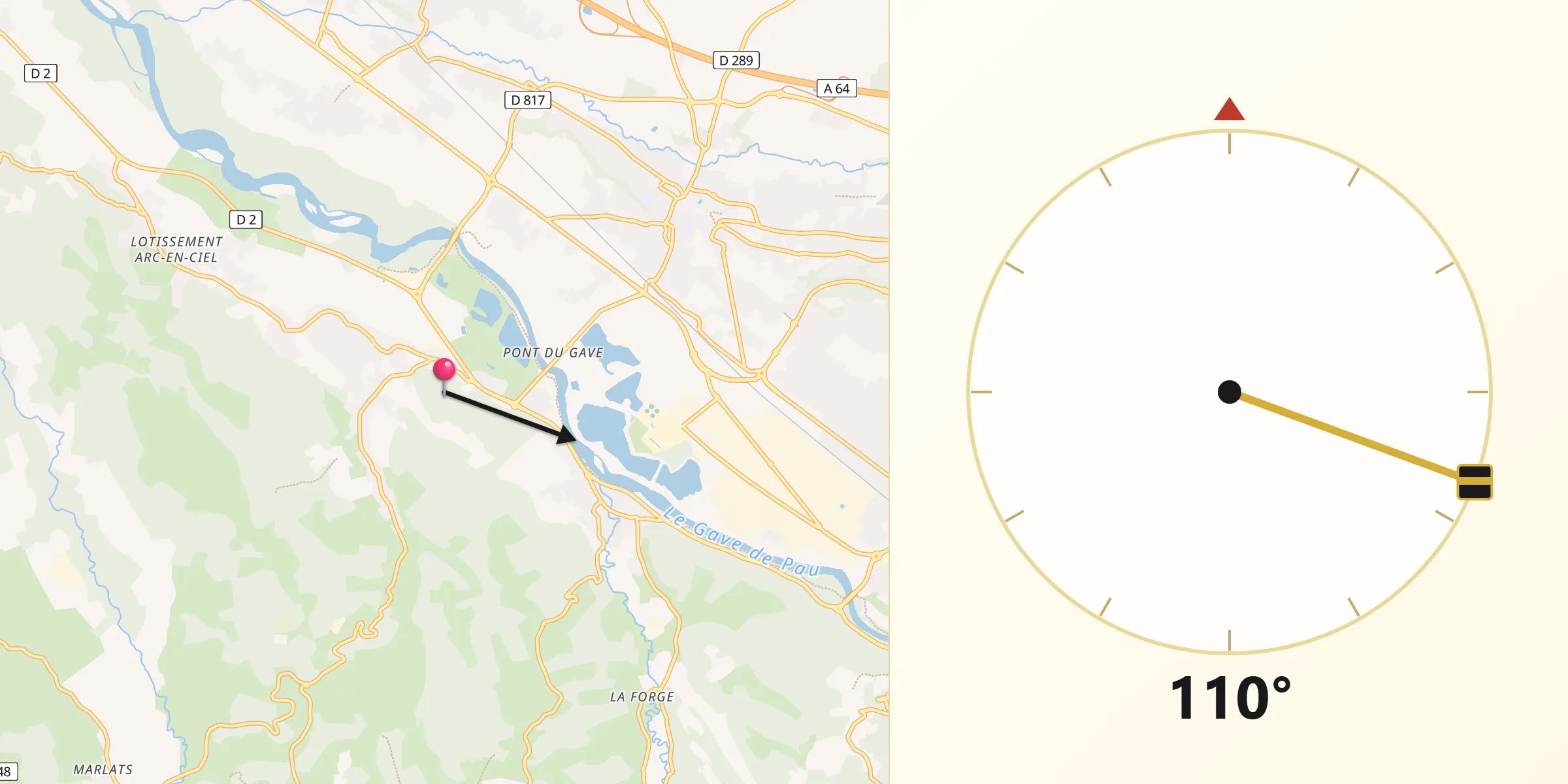 Direction vers la Qibla depuis Artiguelouve
