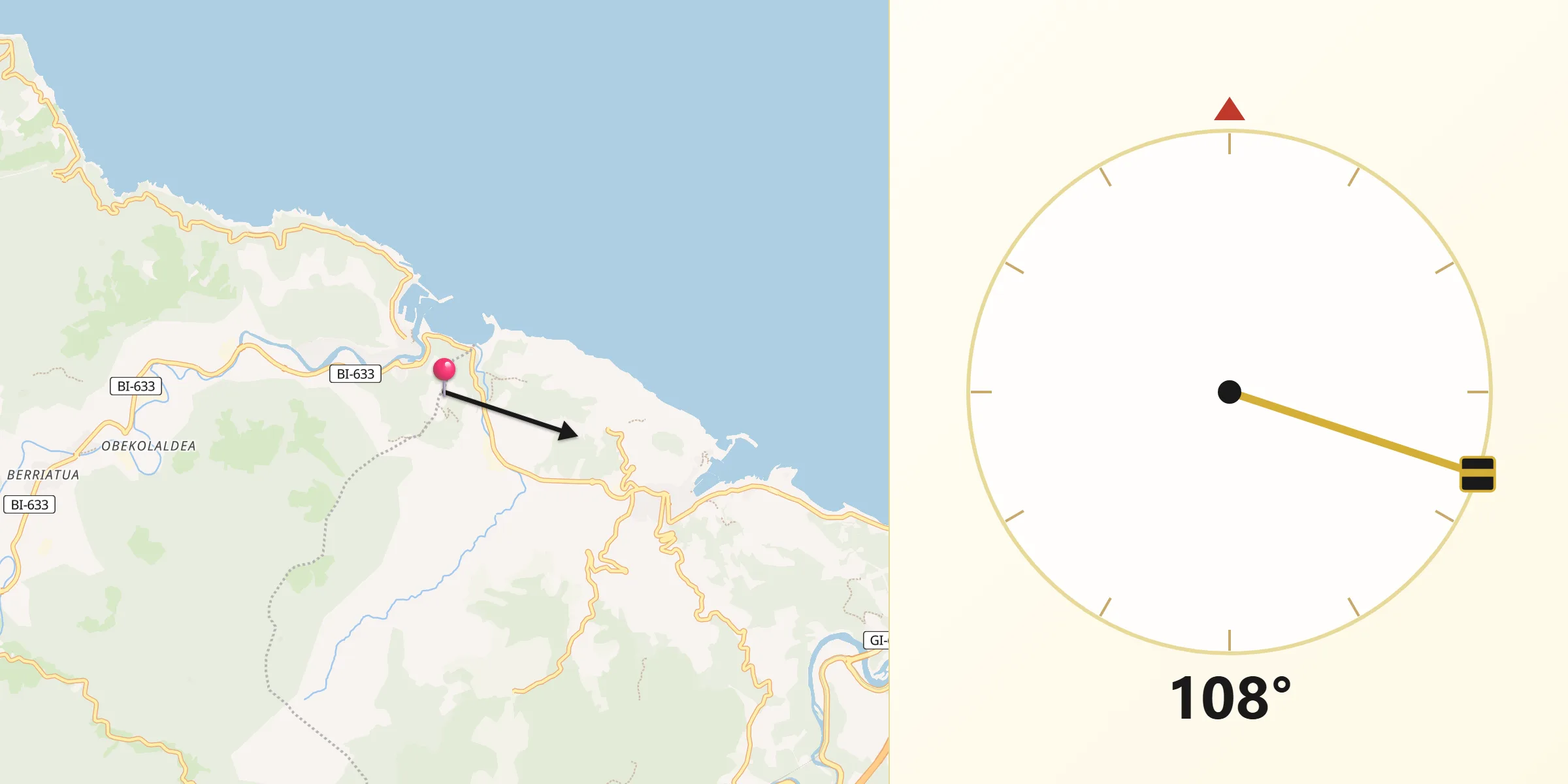 Dirección de la Qibla desde Ondarroa