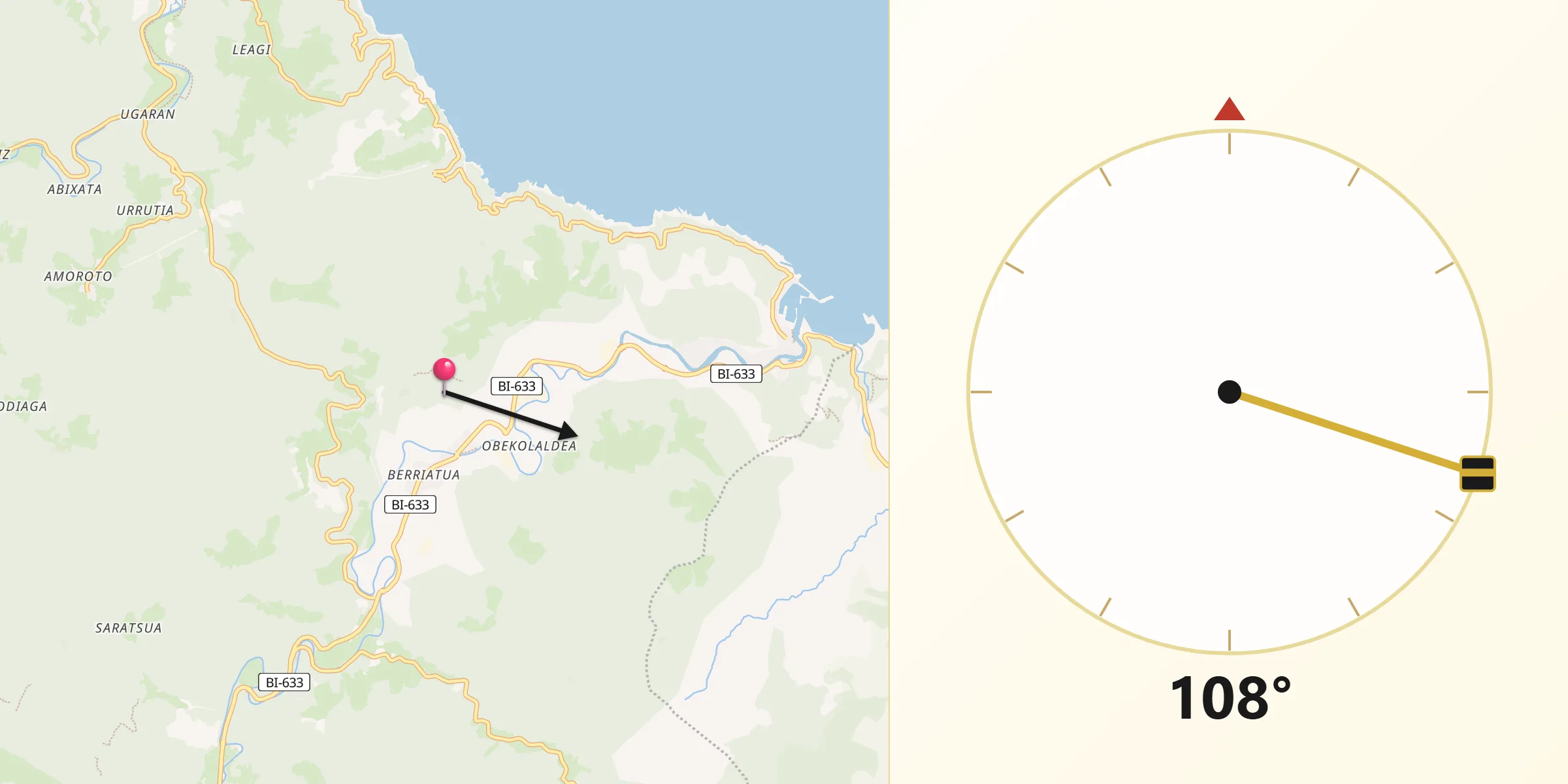 Dirección de la Qibla desde Berriatua
