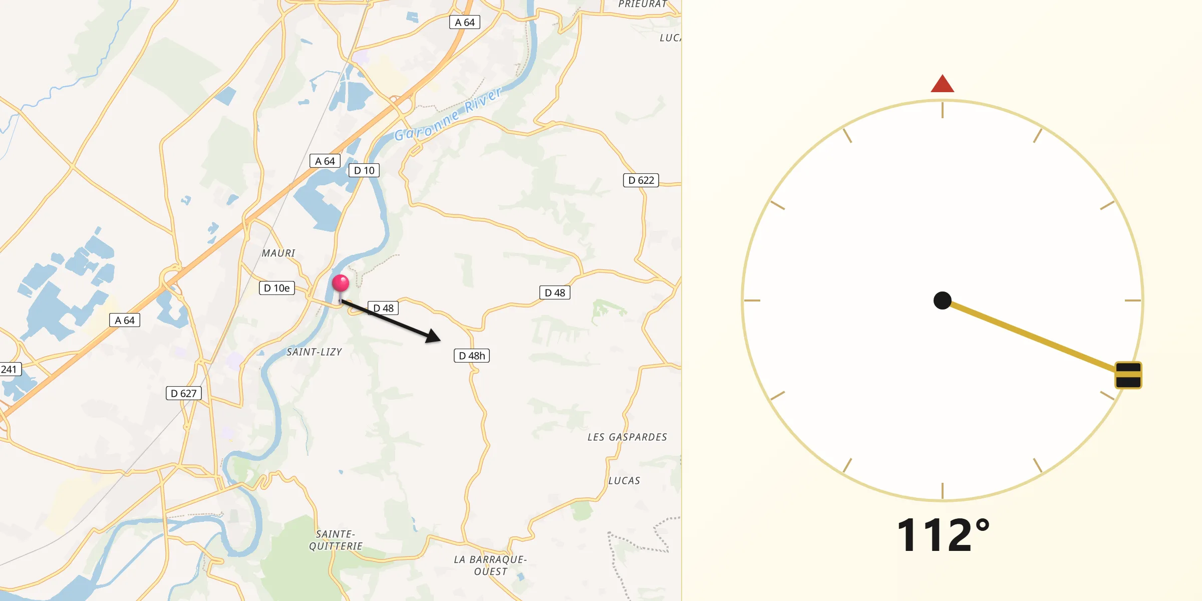 Direction vers la Qibla depuis Marquefave