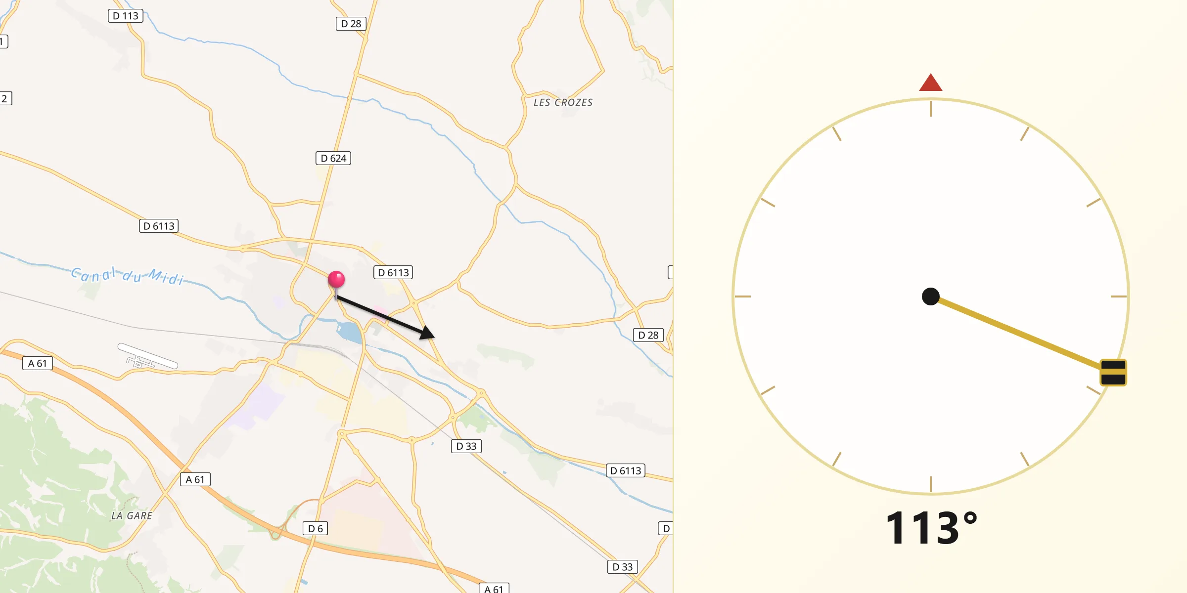 Direction vers la Qibla depuis Castelnaudary