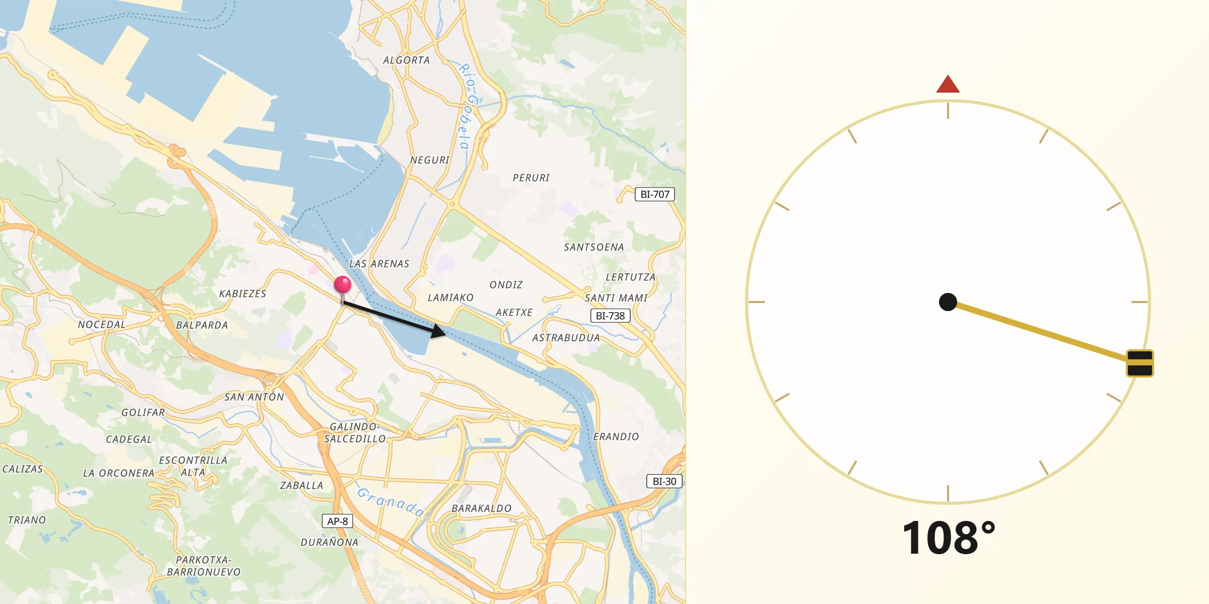 Dirección de la Qibla desde Portugalete