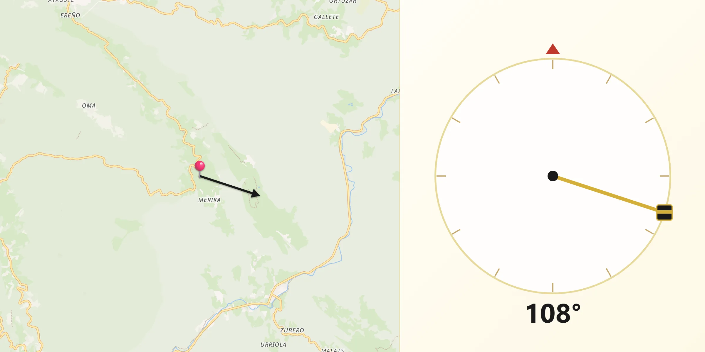 Dirección de la Qibla desde Nabarniz