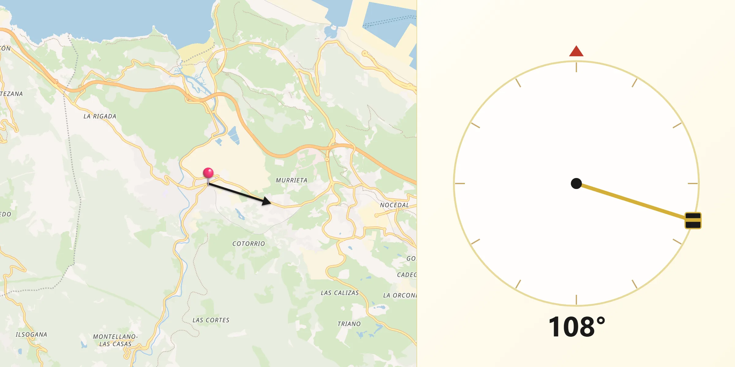 Dirección de la Qibla desde Muskiz