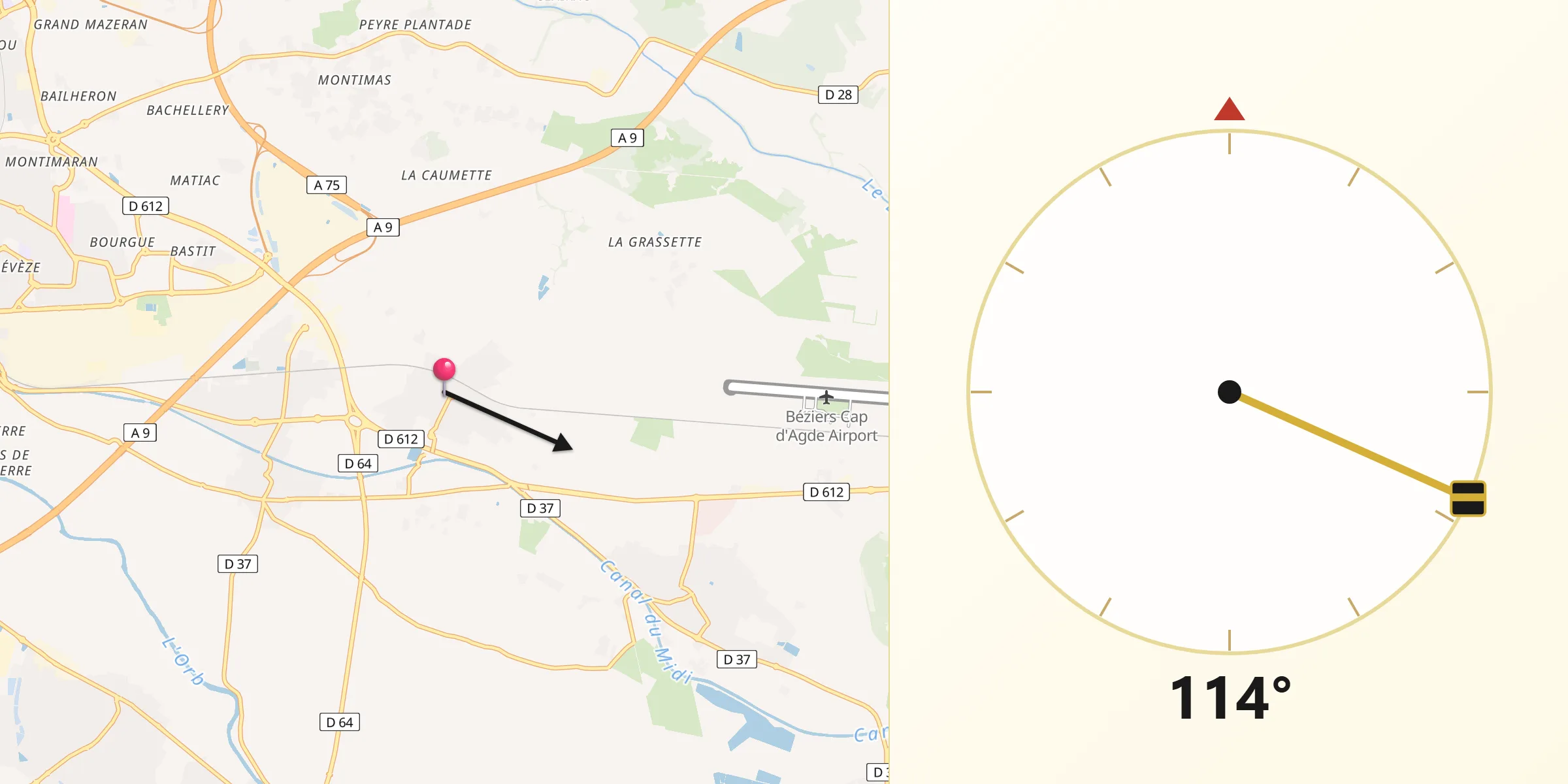 Direction vers la Qibla depuis Cers