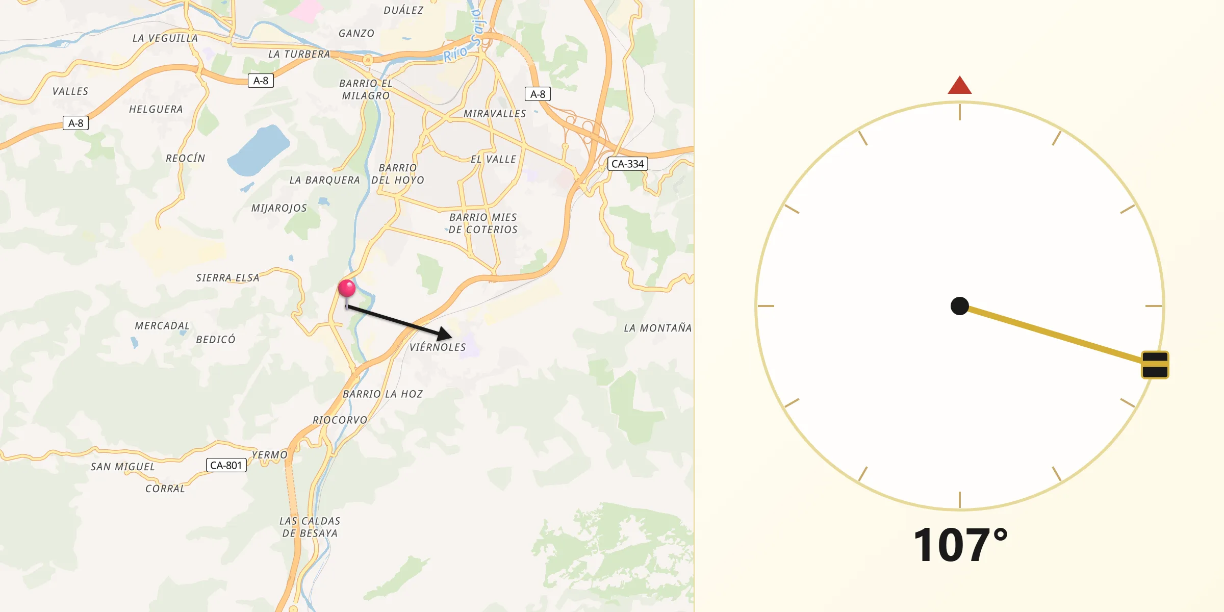 Dirección de la Qibla desde Cartes