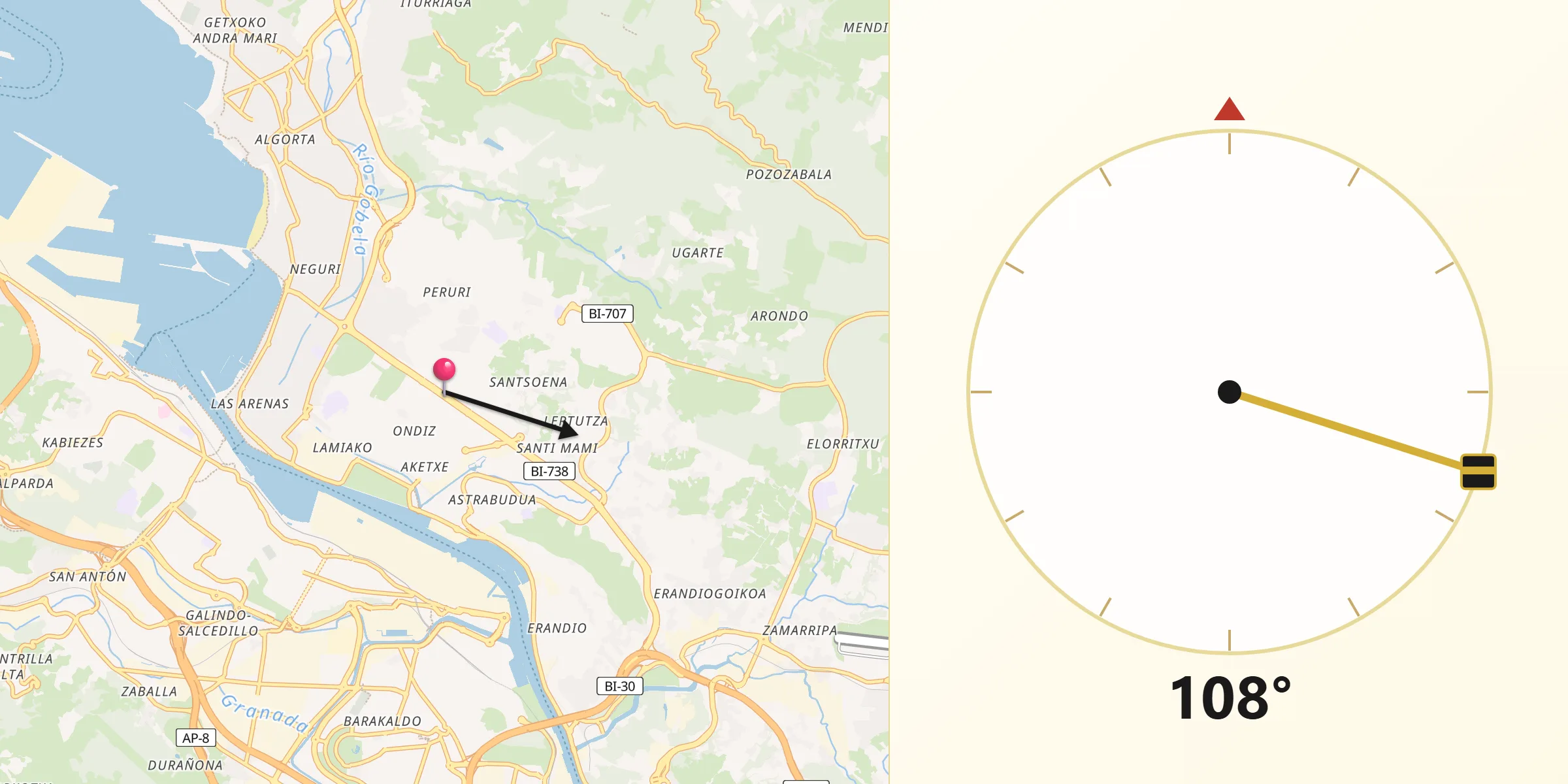 Dirección de la Qibla desde Lejona