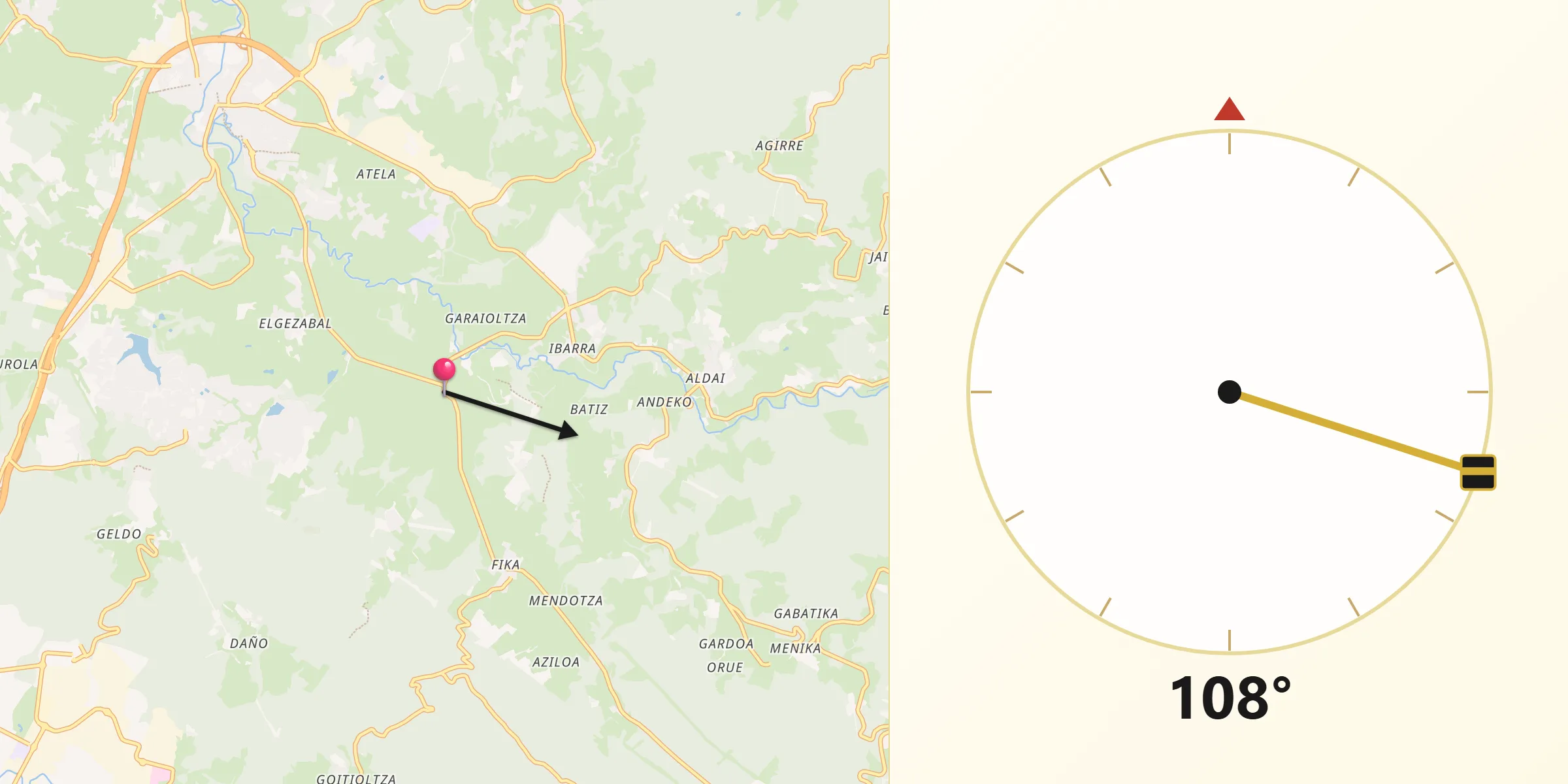 Dirección de la Qibla desde Gamiz-Fika