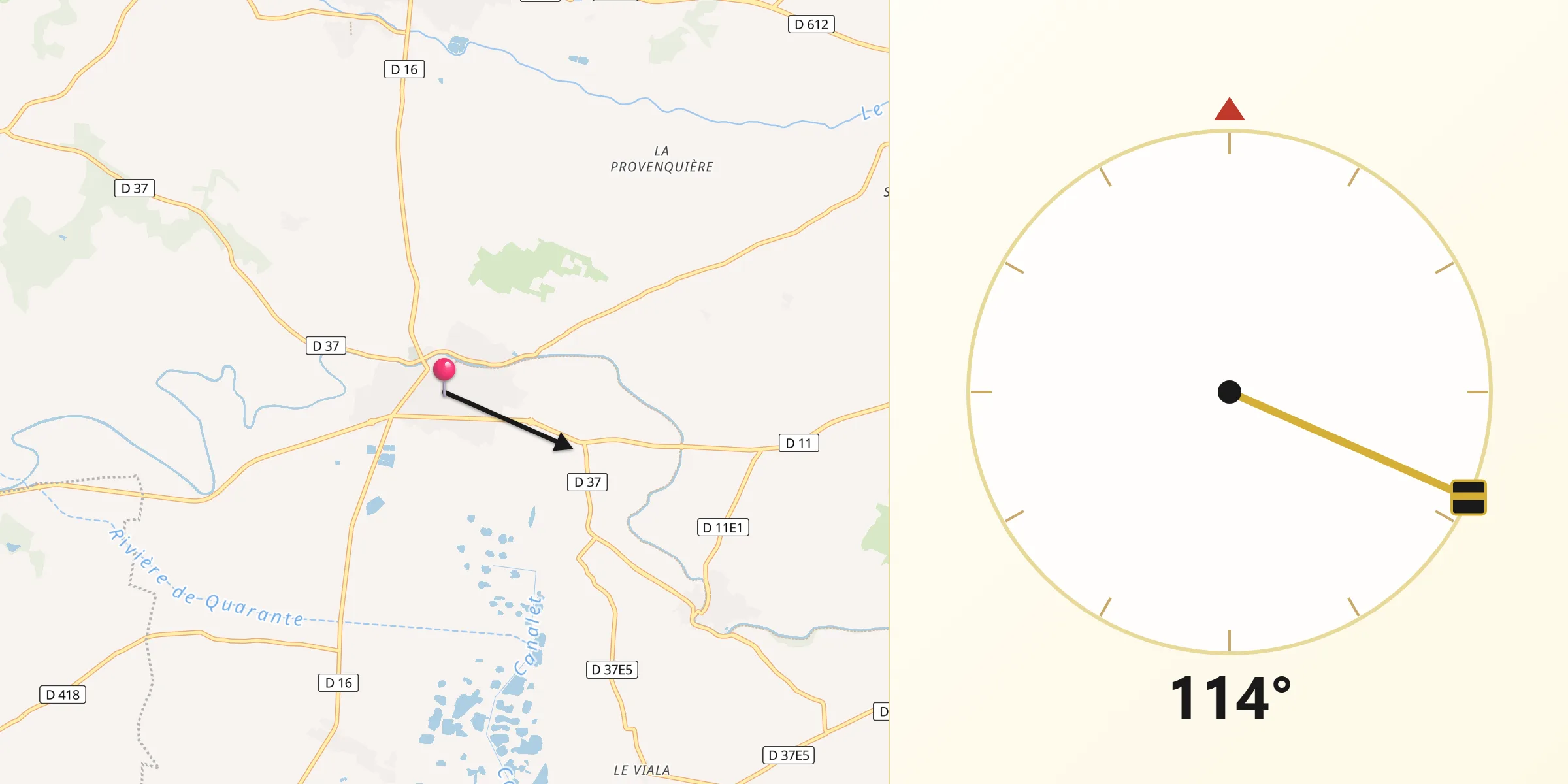 Direction vers la Qibla depuis Capestang