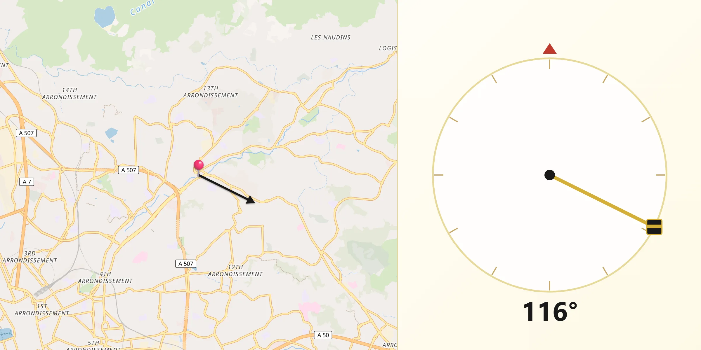 Direction vers la Qibla depuis La Rose