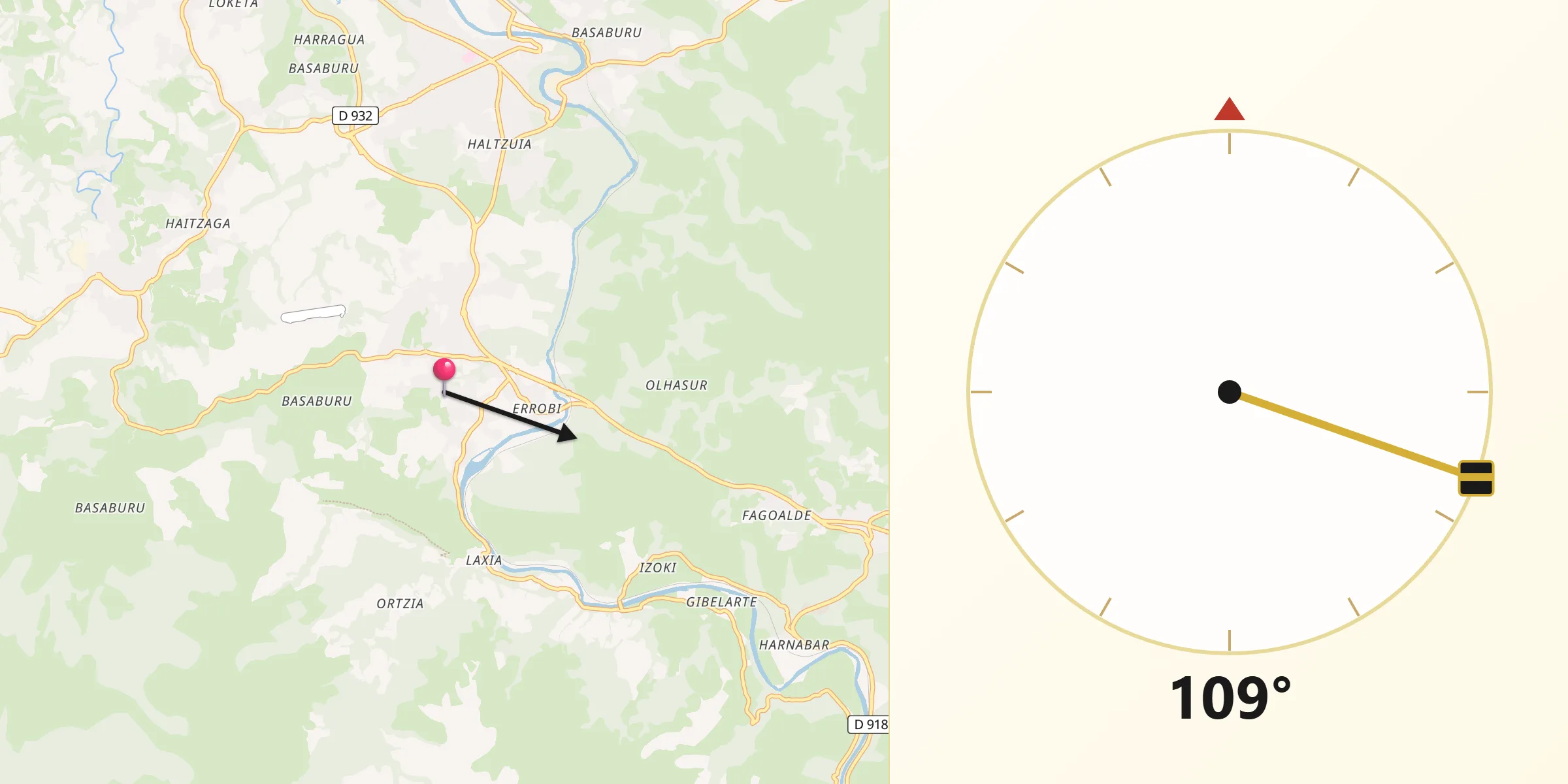 Direction vers la Qibla depuis Itxassou