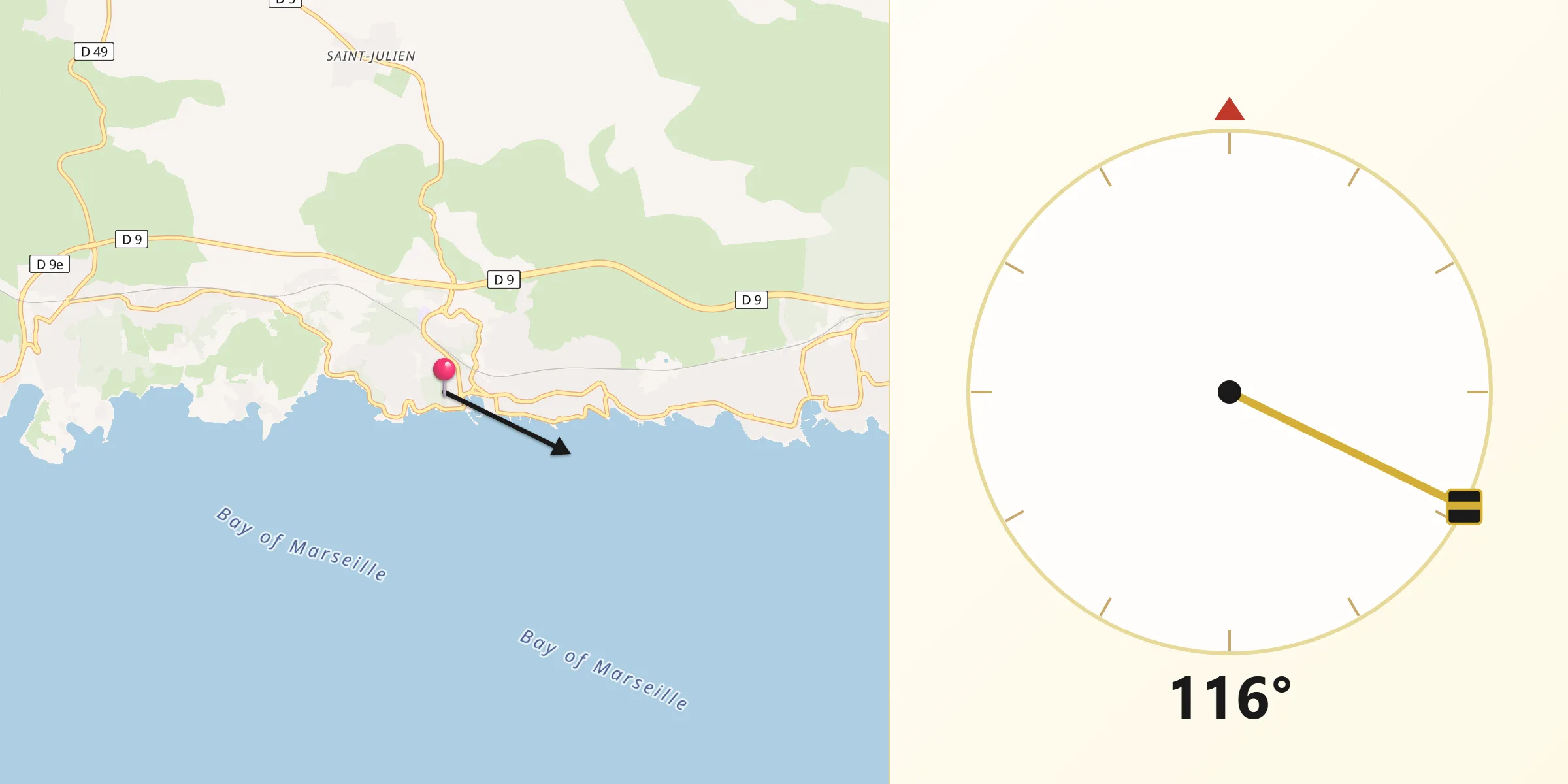 Direction vers la Qibla depuis Sausset-les-Pins