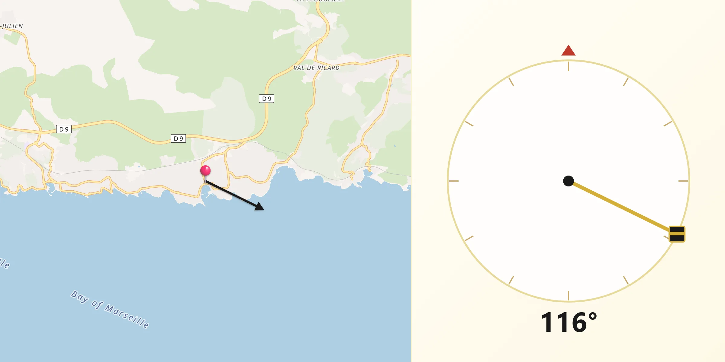 Direction vers la Qibla depuis Carry-le-Rouet
