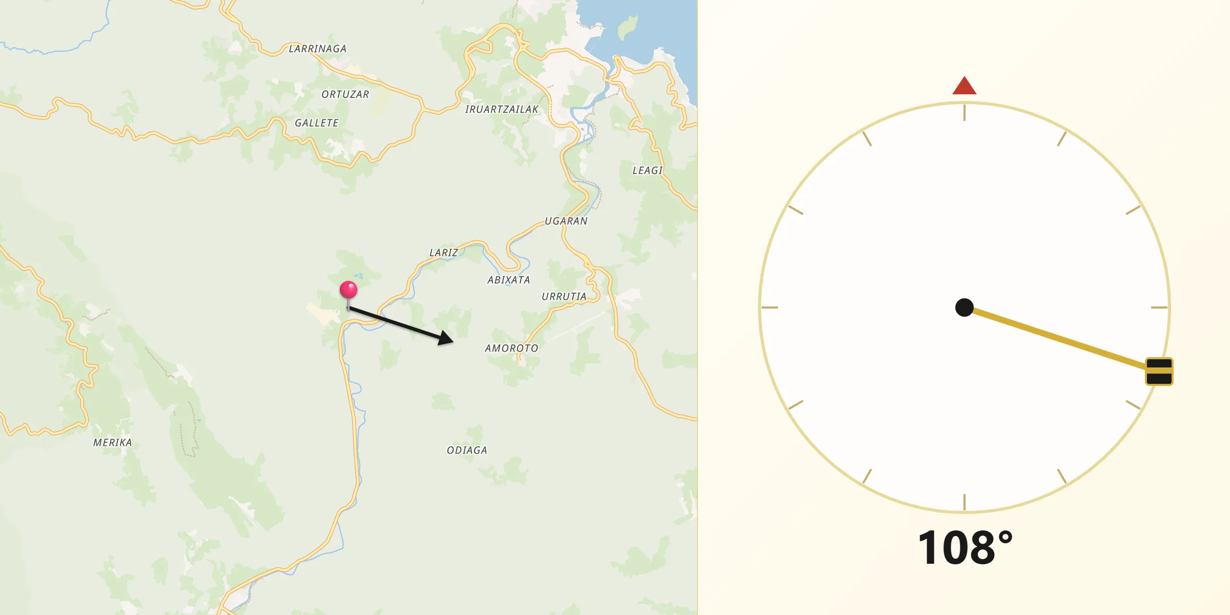 Dirección de la Qibla desde Gizaburuaga