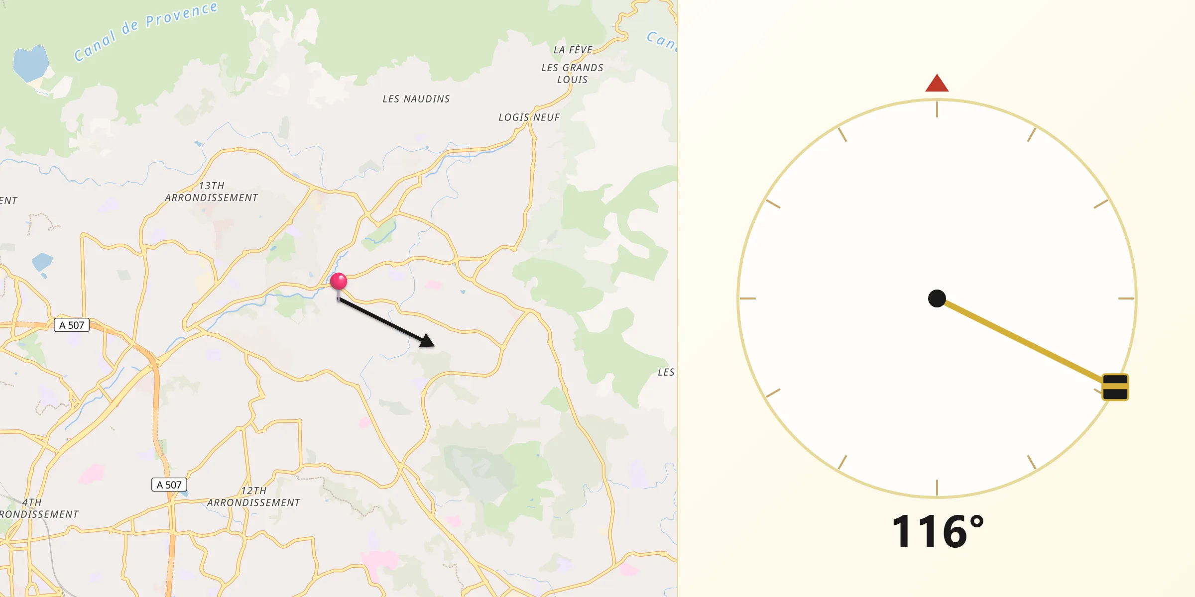 Direction vers la Qibla depuis La Croix-Rouge