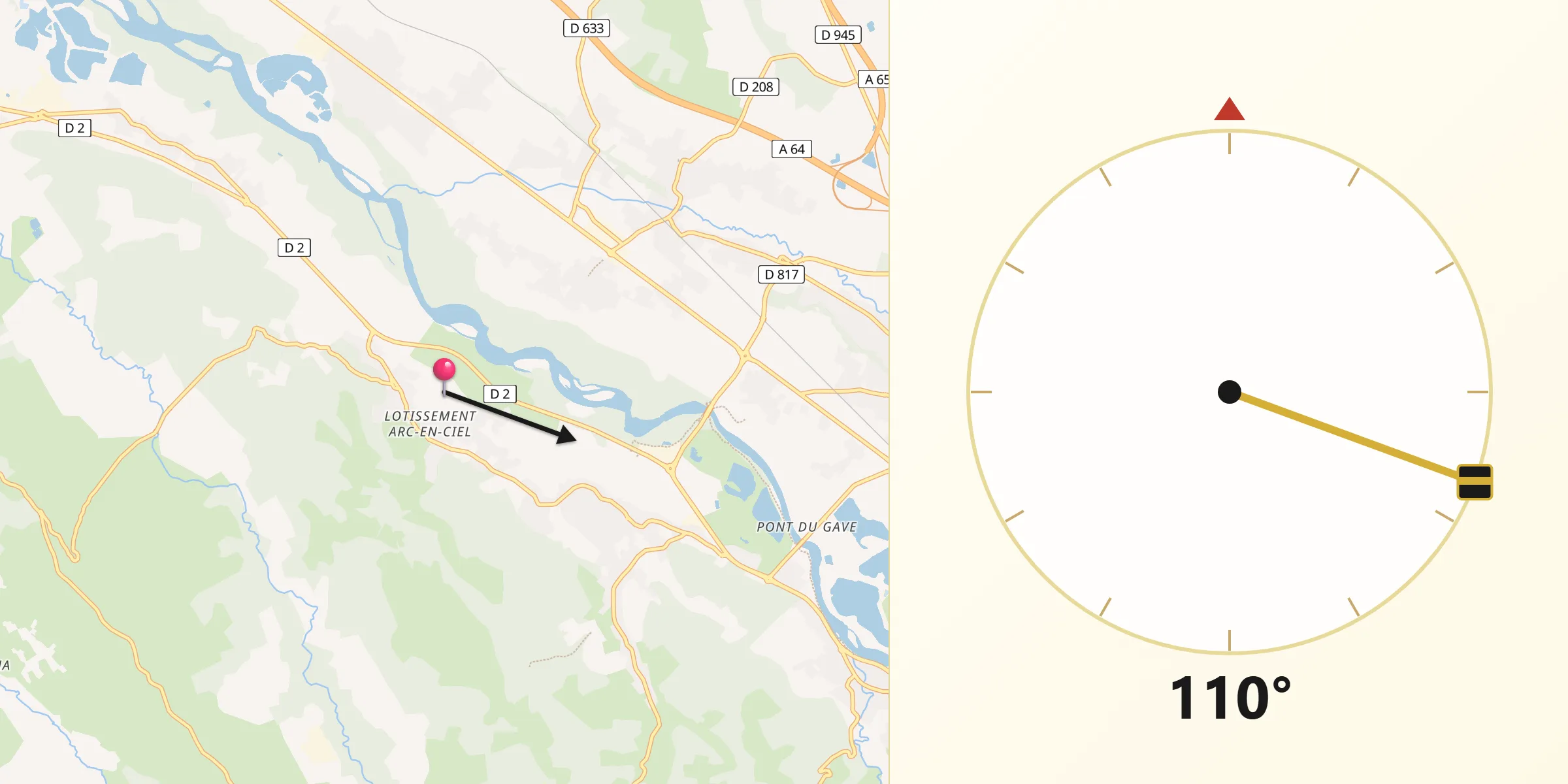 Direction vers la Qibla depuis Arbus