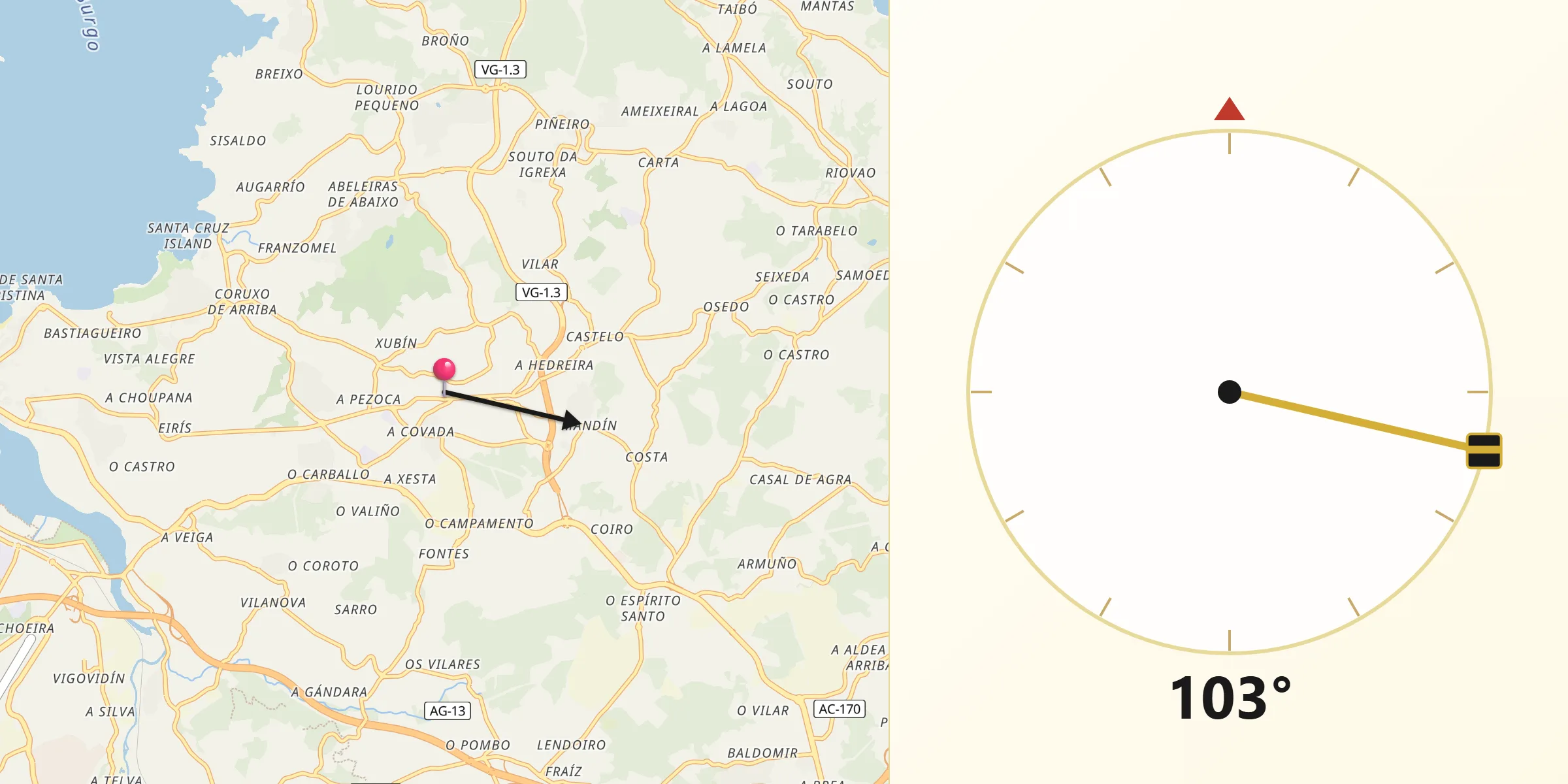 Dirección de la Qibla desde Oleiros