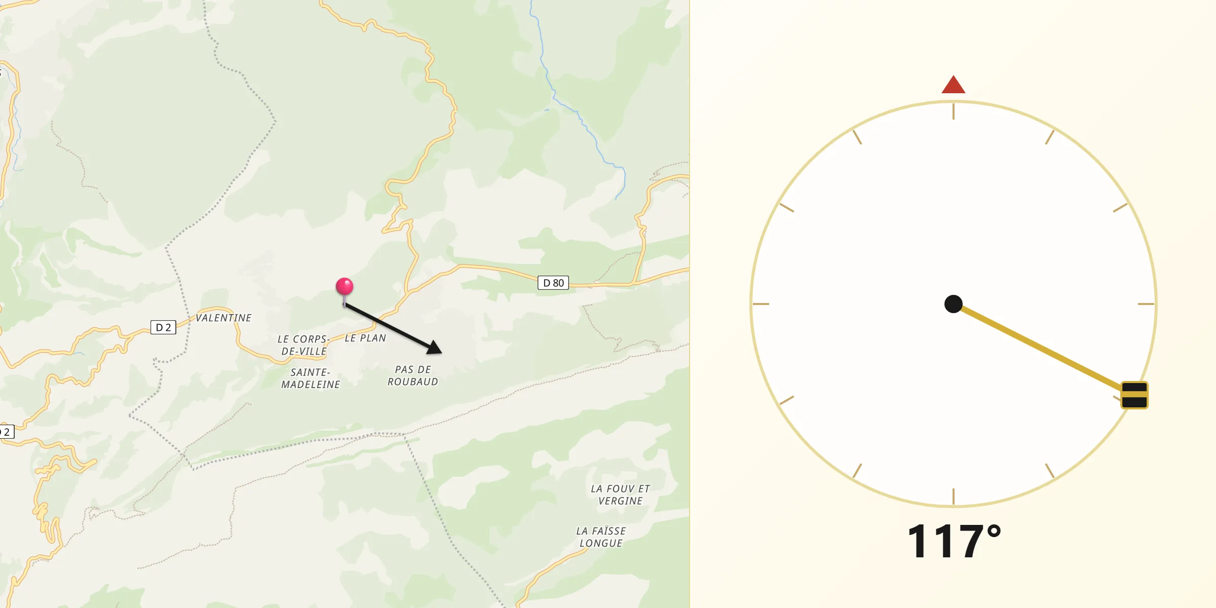 Direction vers la Qibla depuis Plan-d'Aups-Sainte-Baume