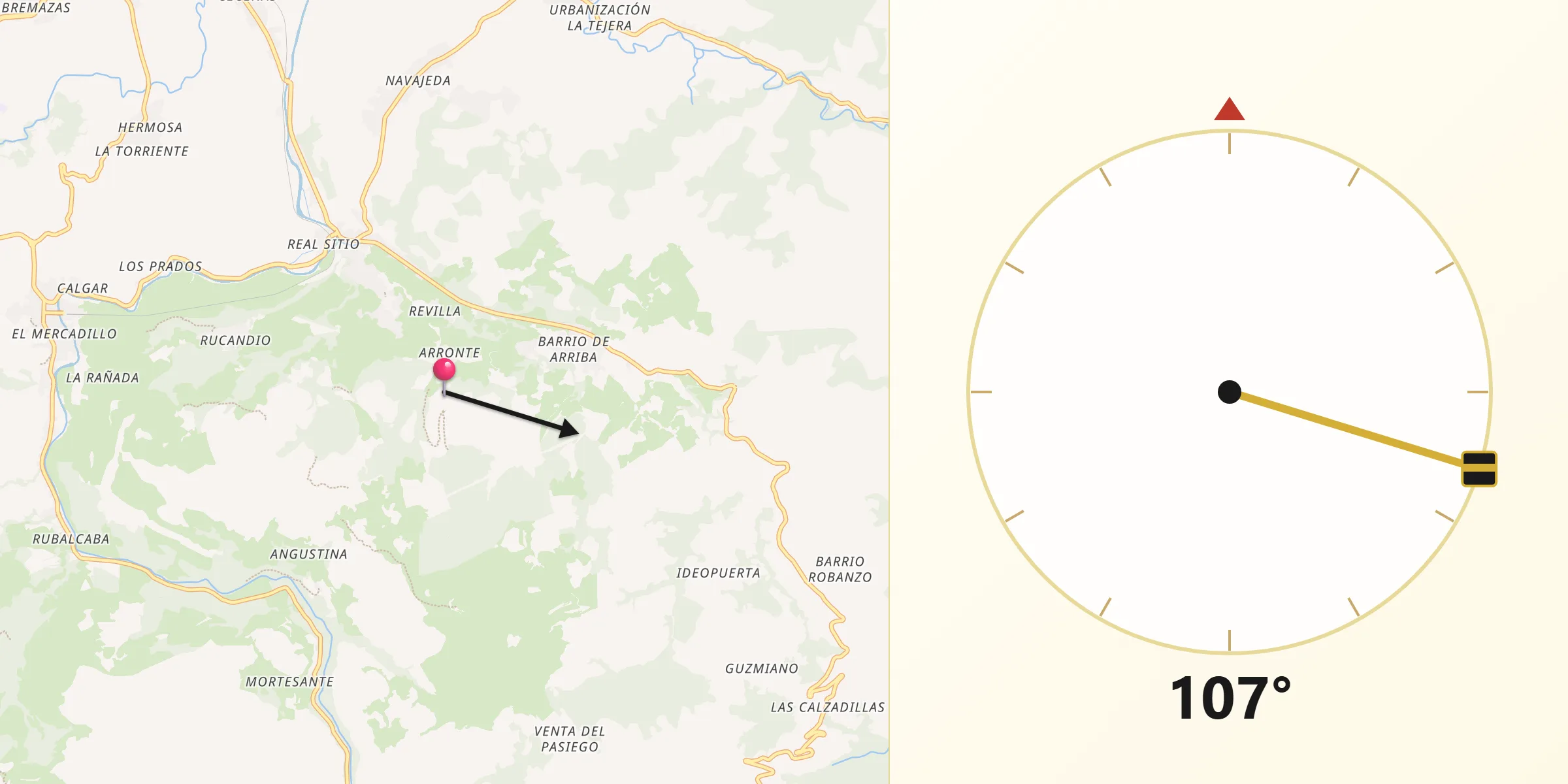 Dirección de la Qibla desde Riotuerto