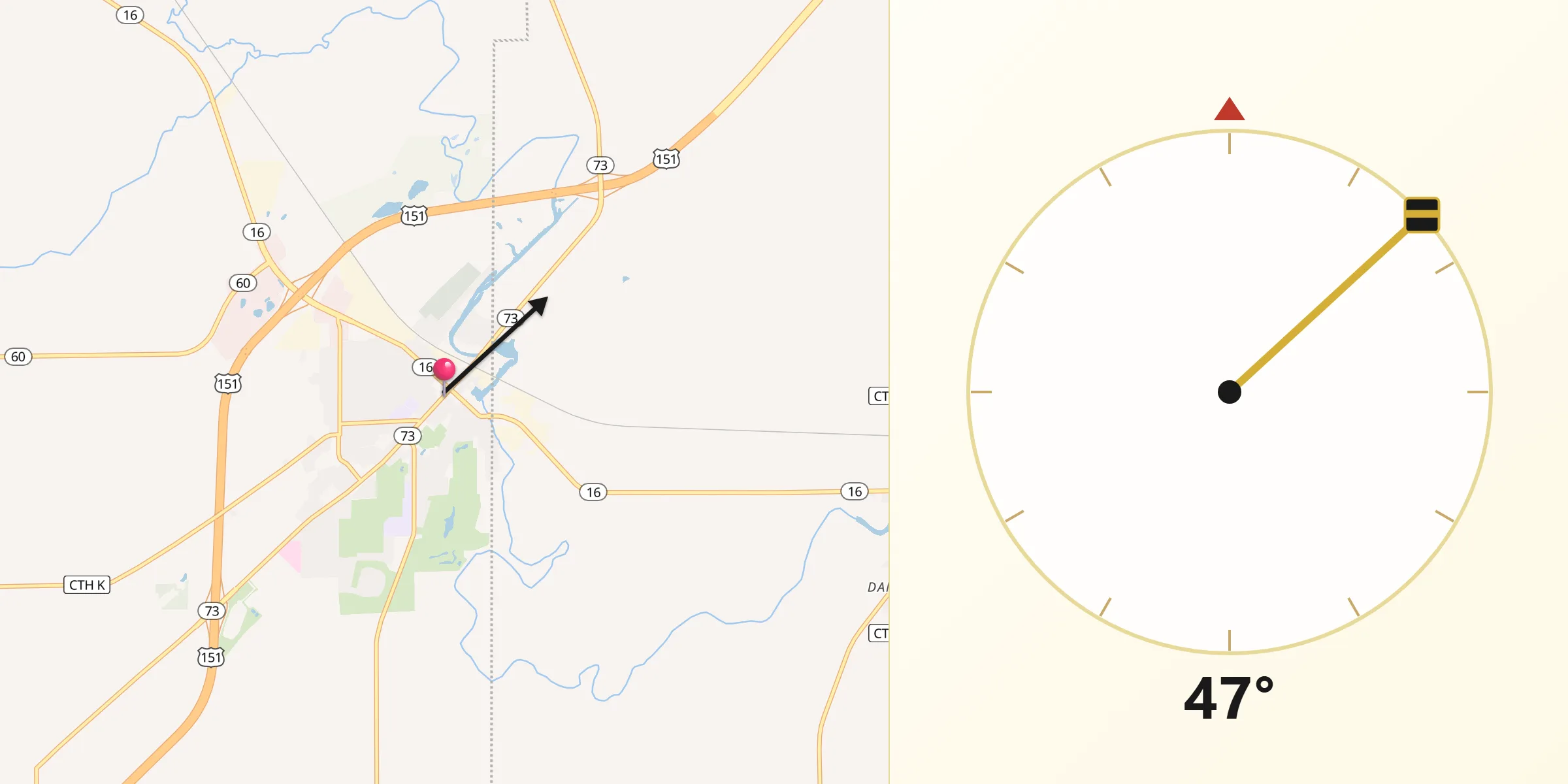 Dirección de la Qibla desde Columbus