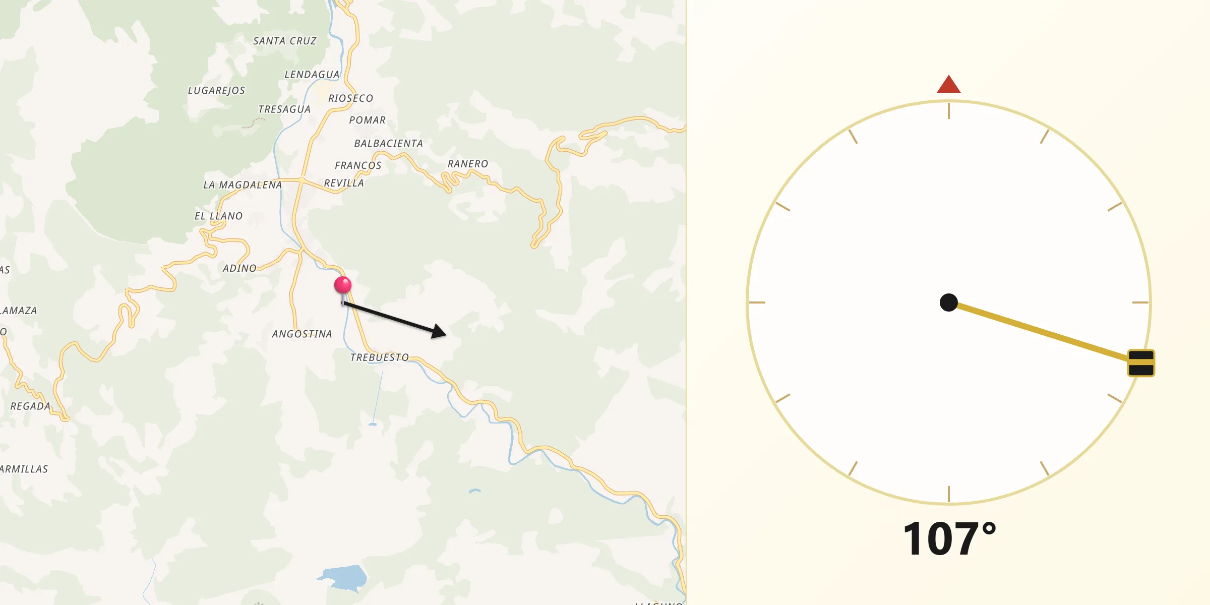 Dirección de la Qibla desde Guriezo