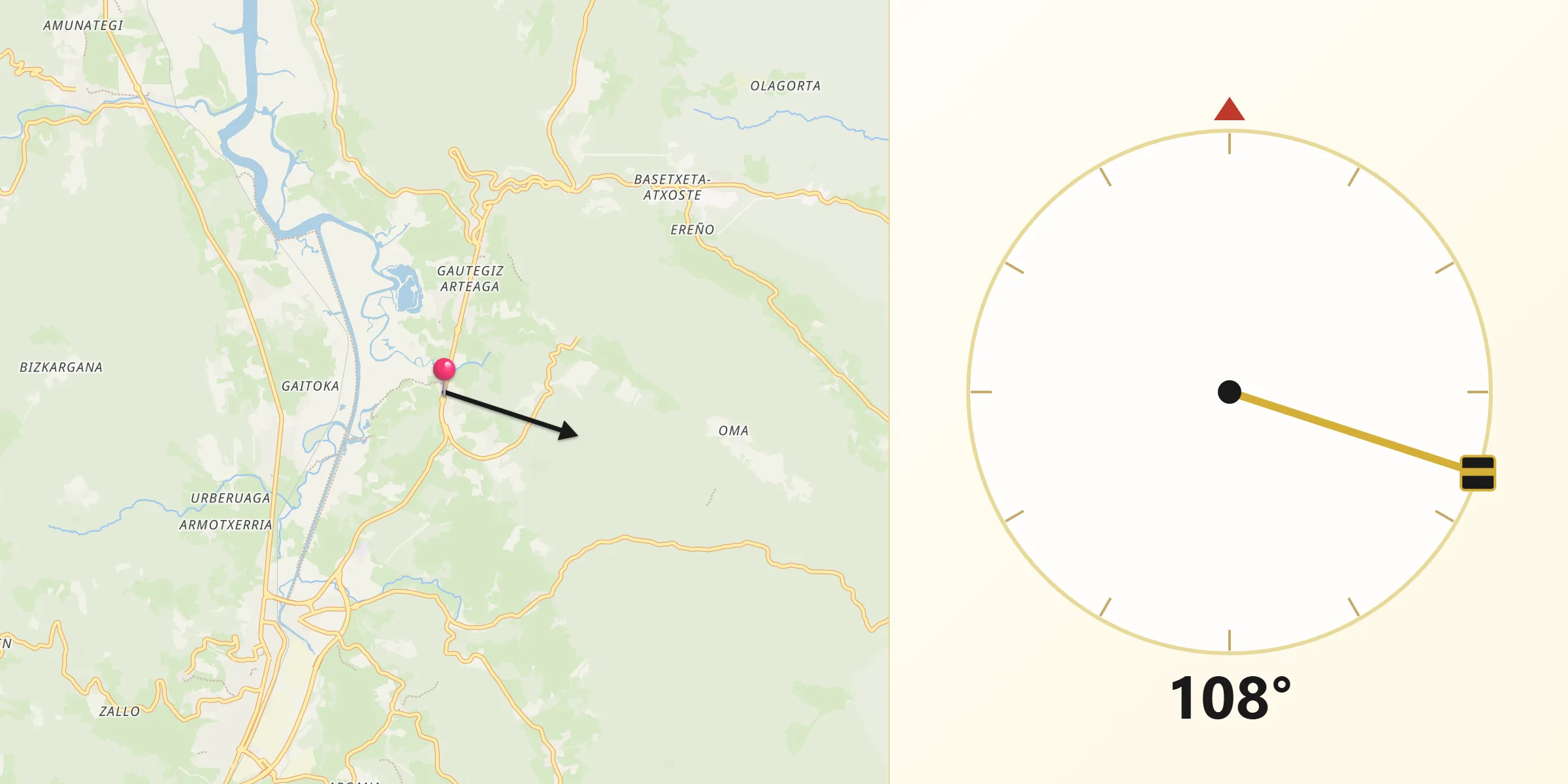 Dirección de la Qibla desde Kortezubi