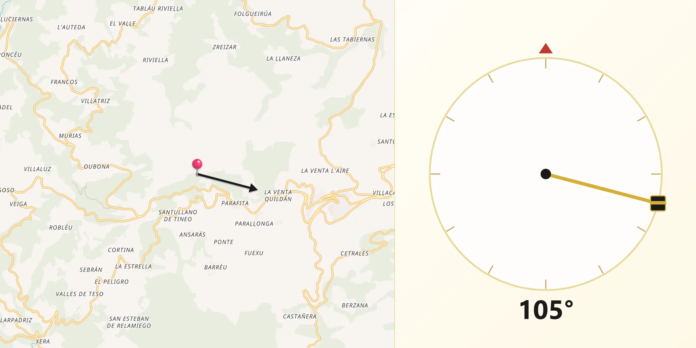 Dirección de la Qibla desde Tineo