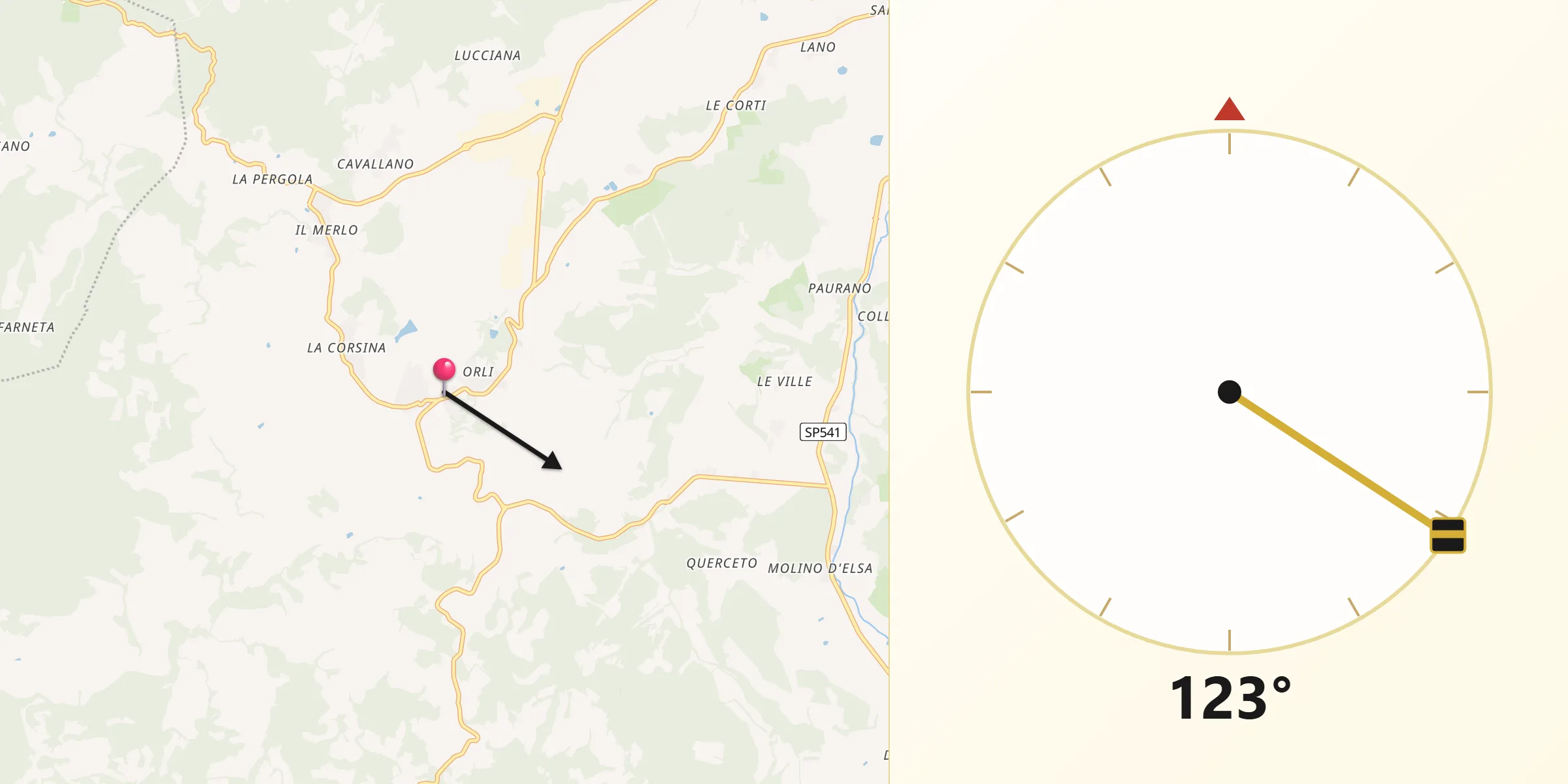 Direzione della Qibla da Casole d'Elsa