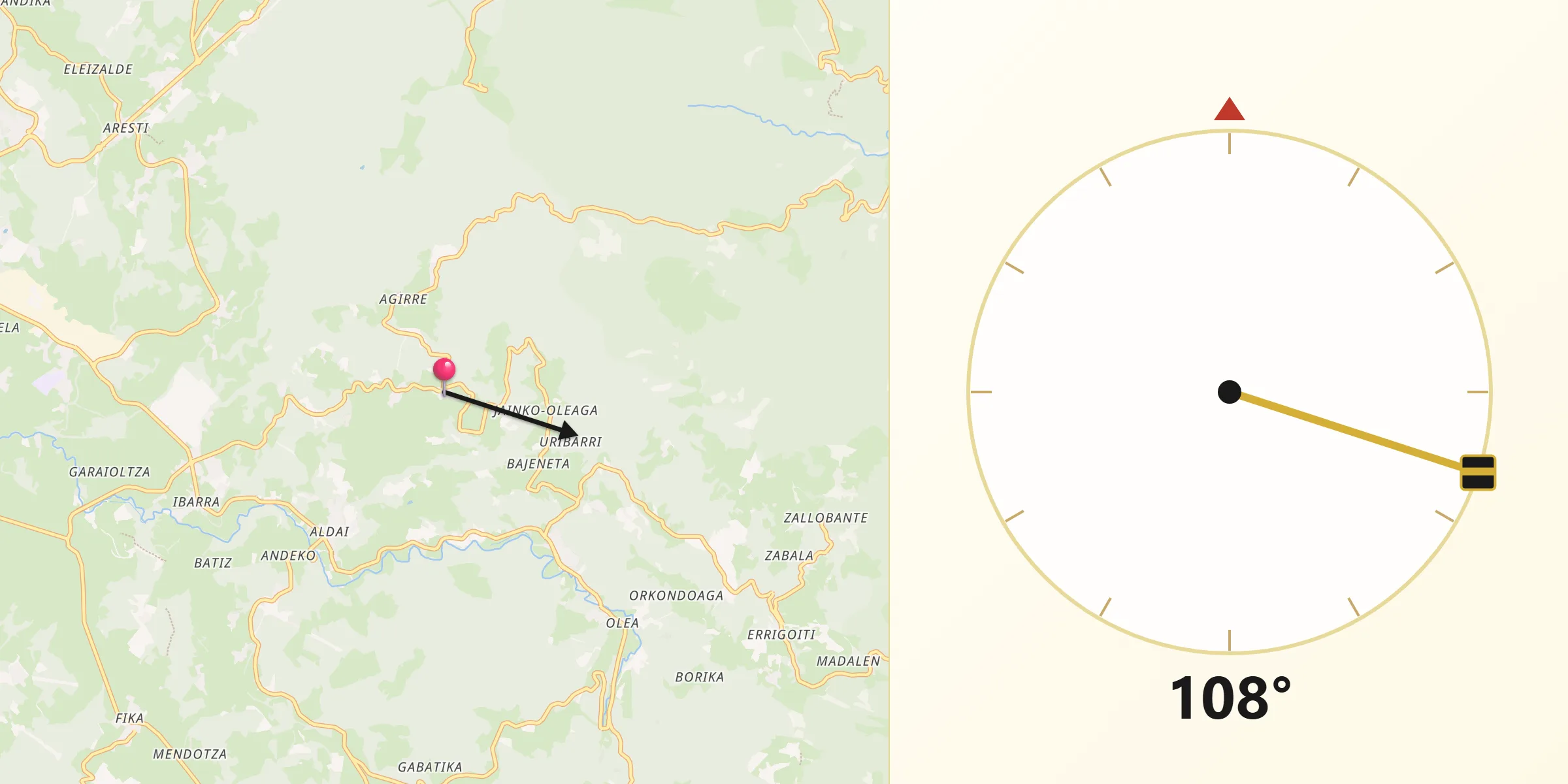 Dirección de la Qibla desde Arrieta