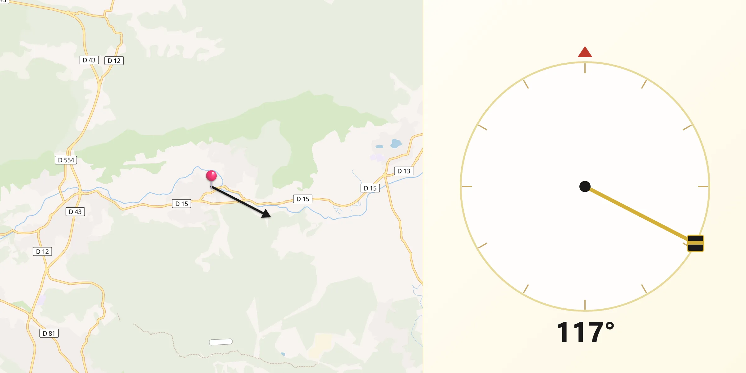 Direction vers la Qibla depuis Sainte-Anastasie-sur-Issole