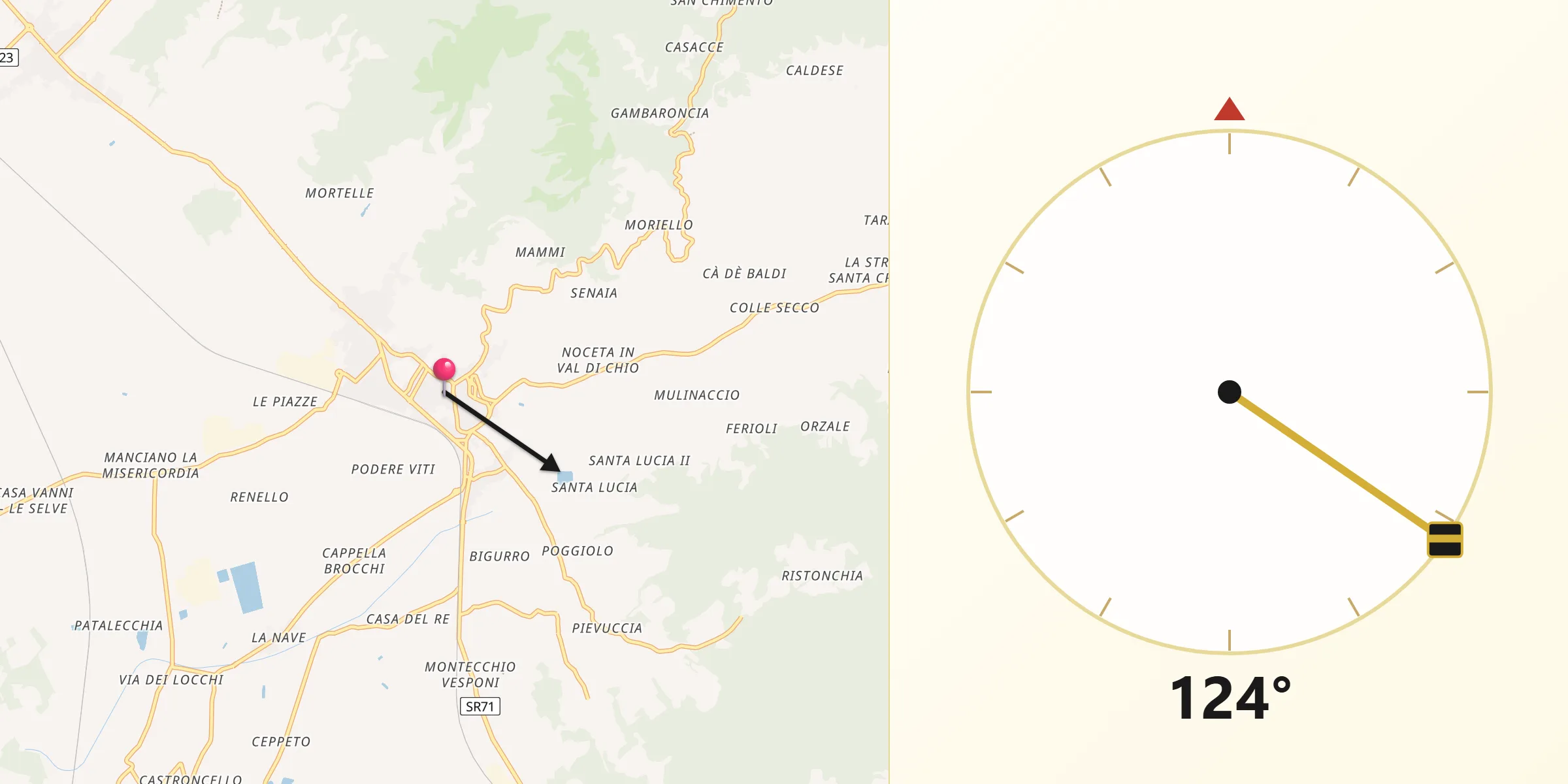 Direzione della Qibla da Castiglion Fiorentino