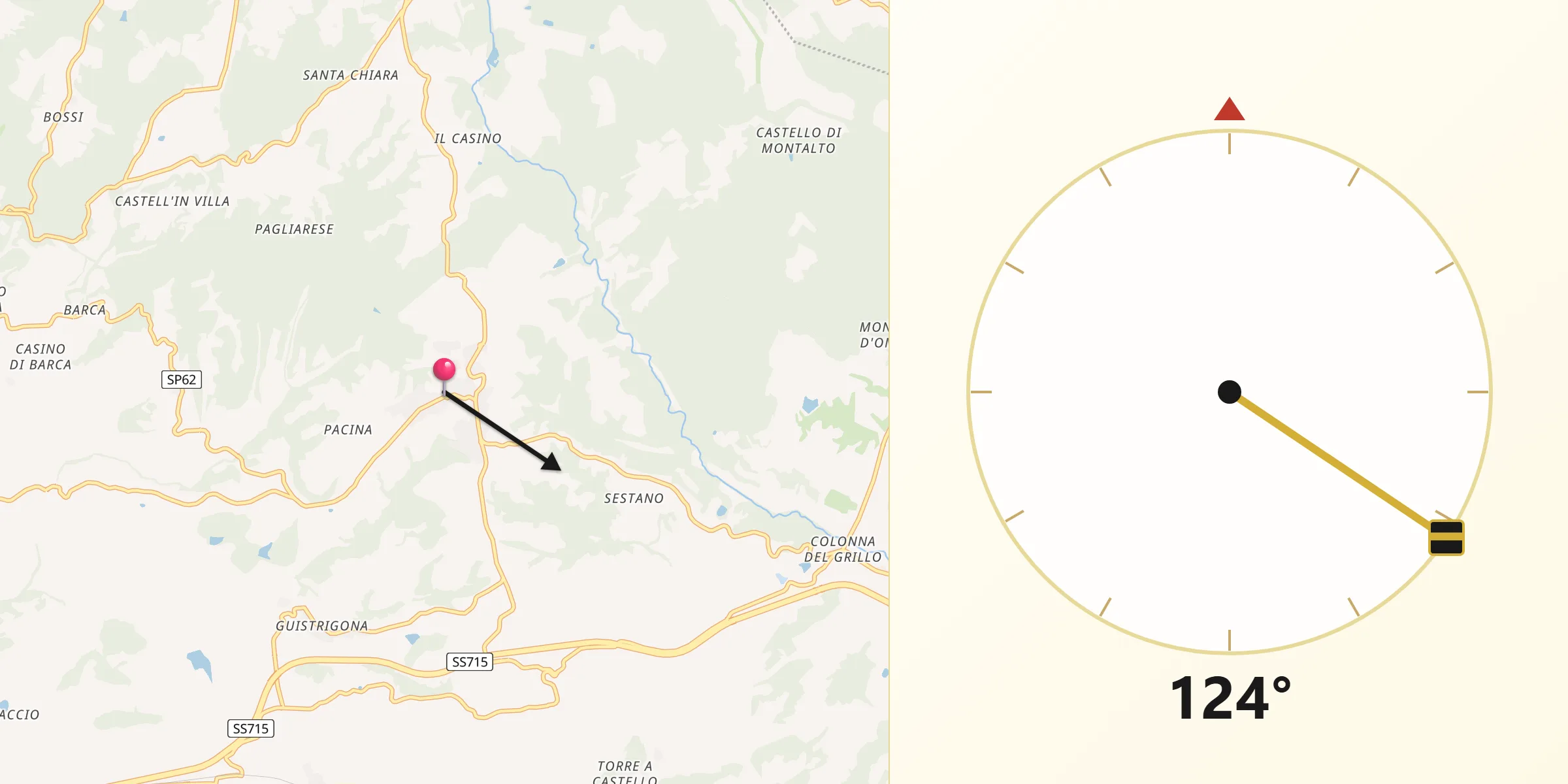 Direzione della Qibla da Castelnuovo Berardenga