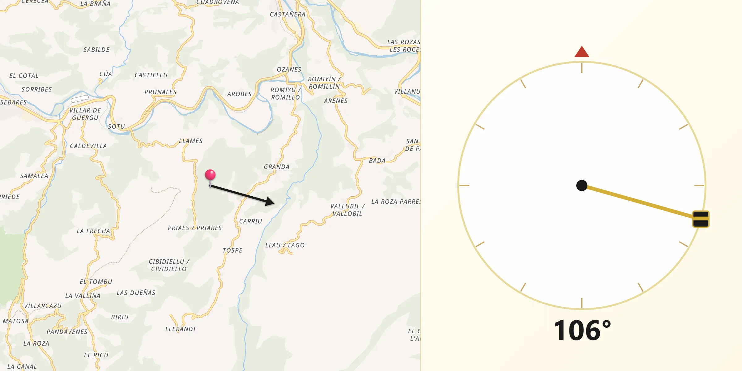 Dirección de la Qibla desde Parres