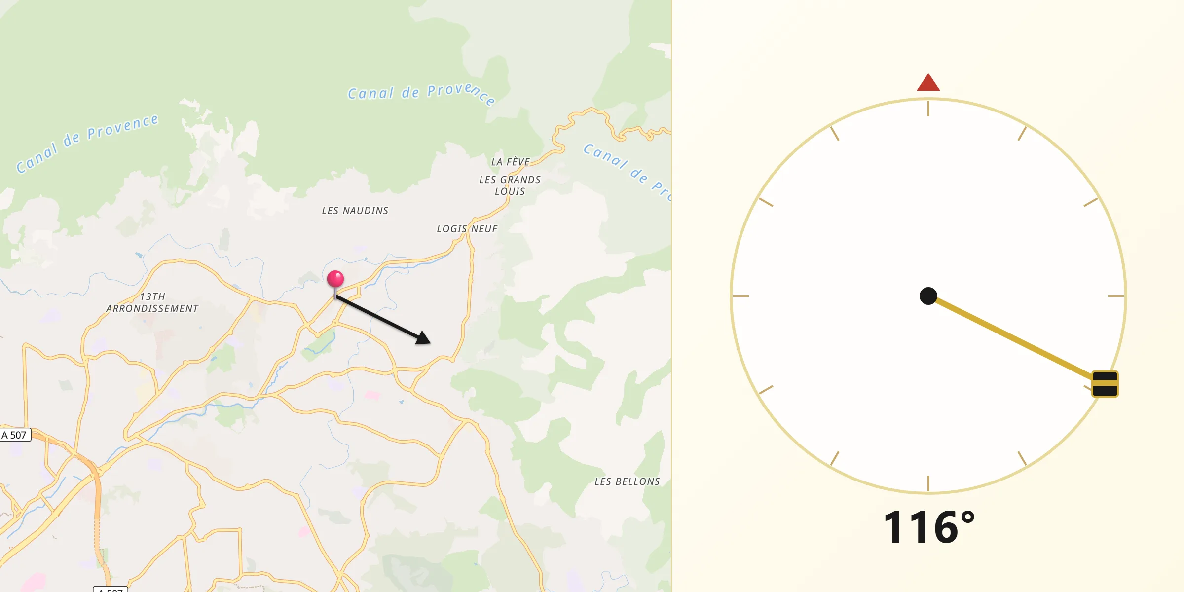 Direction vers la Qibla depuis Plan-de-Cuques