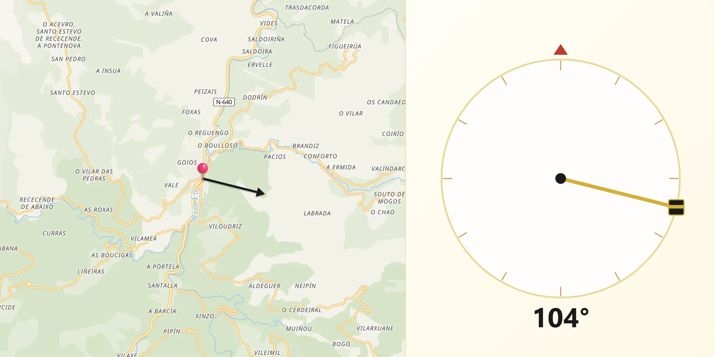 Dirección de la Qibla desde Pontenova A