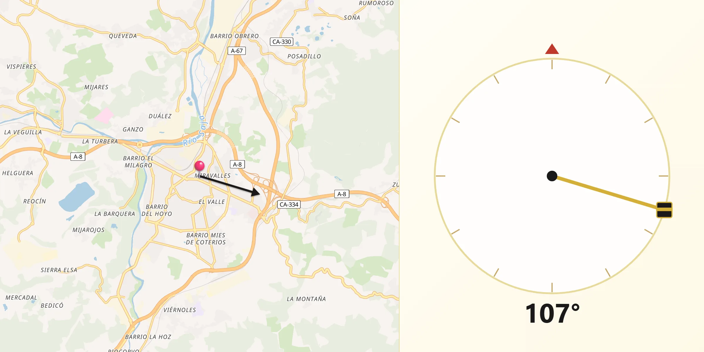 Dirección de la Qibla desde Torrelavega