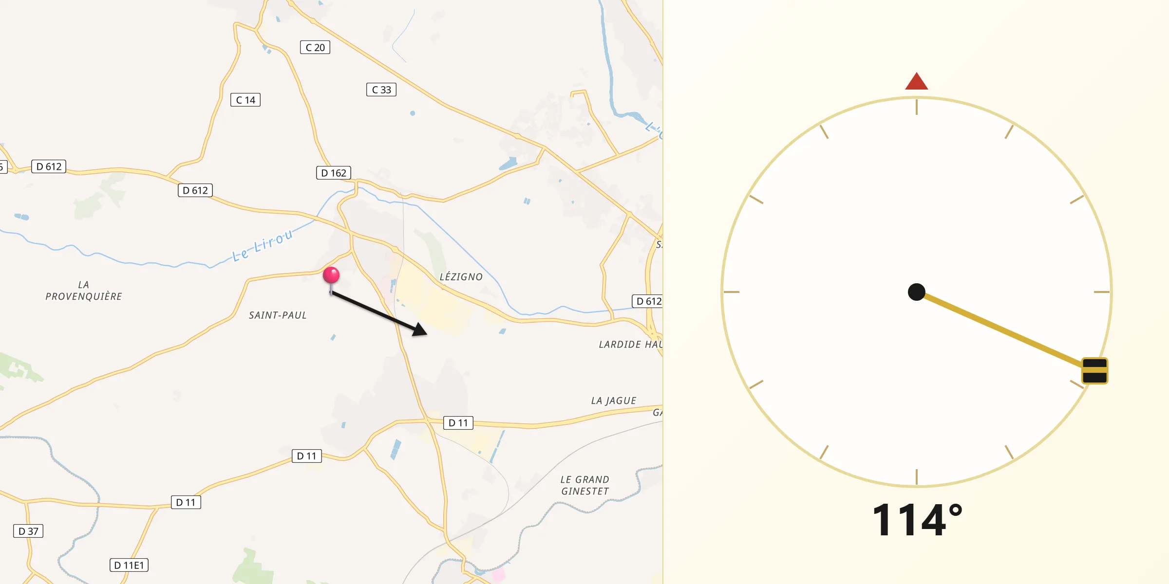 Direction vers la Qibla depuis Maureilhan