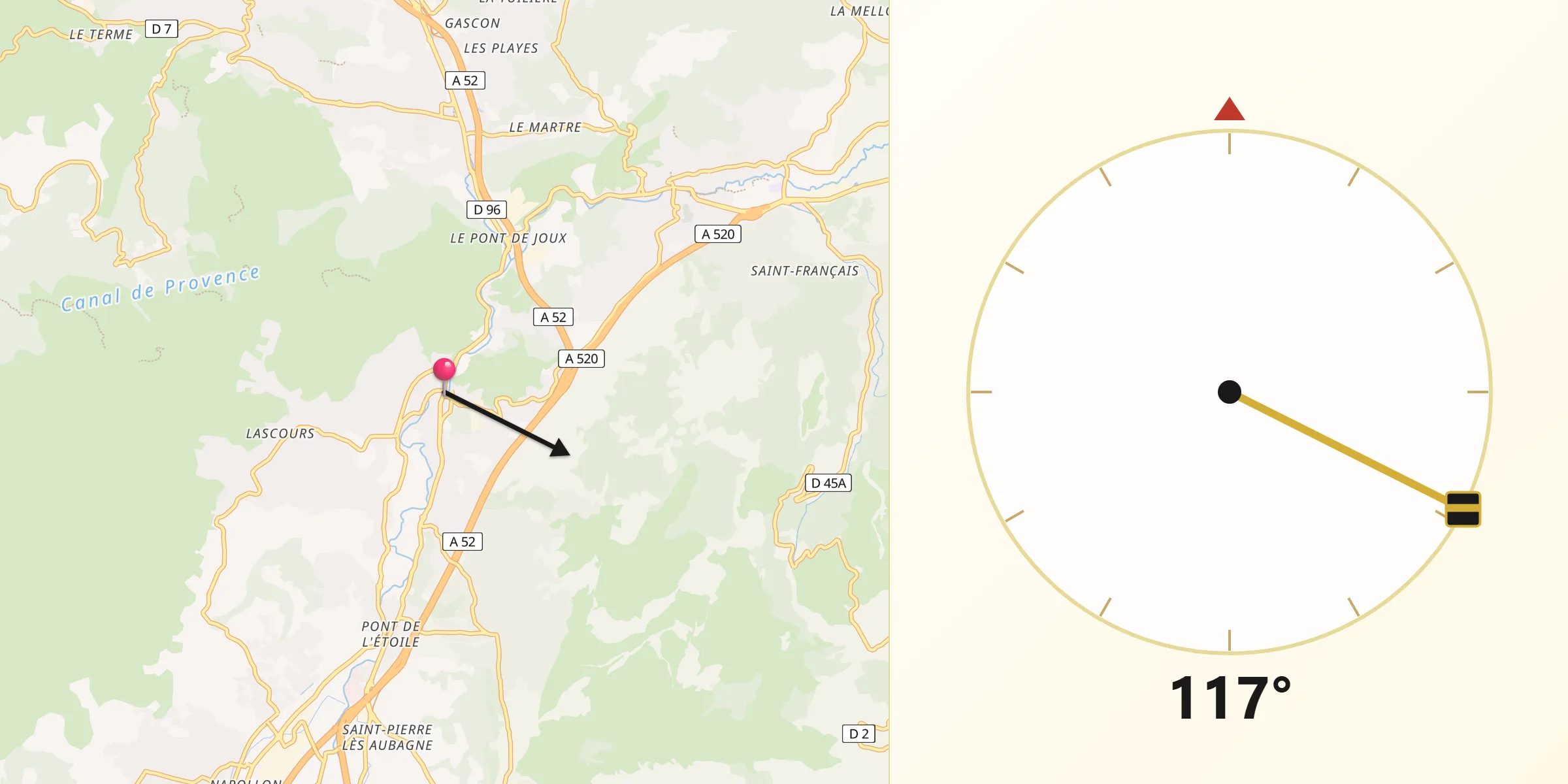Direction vers la Qibla depuis Roquevaire
