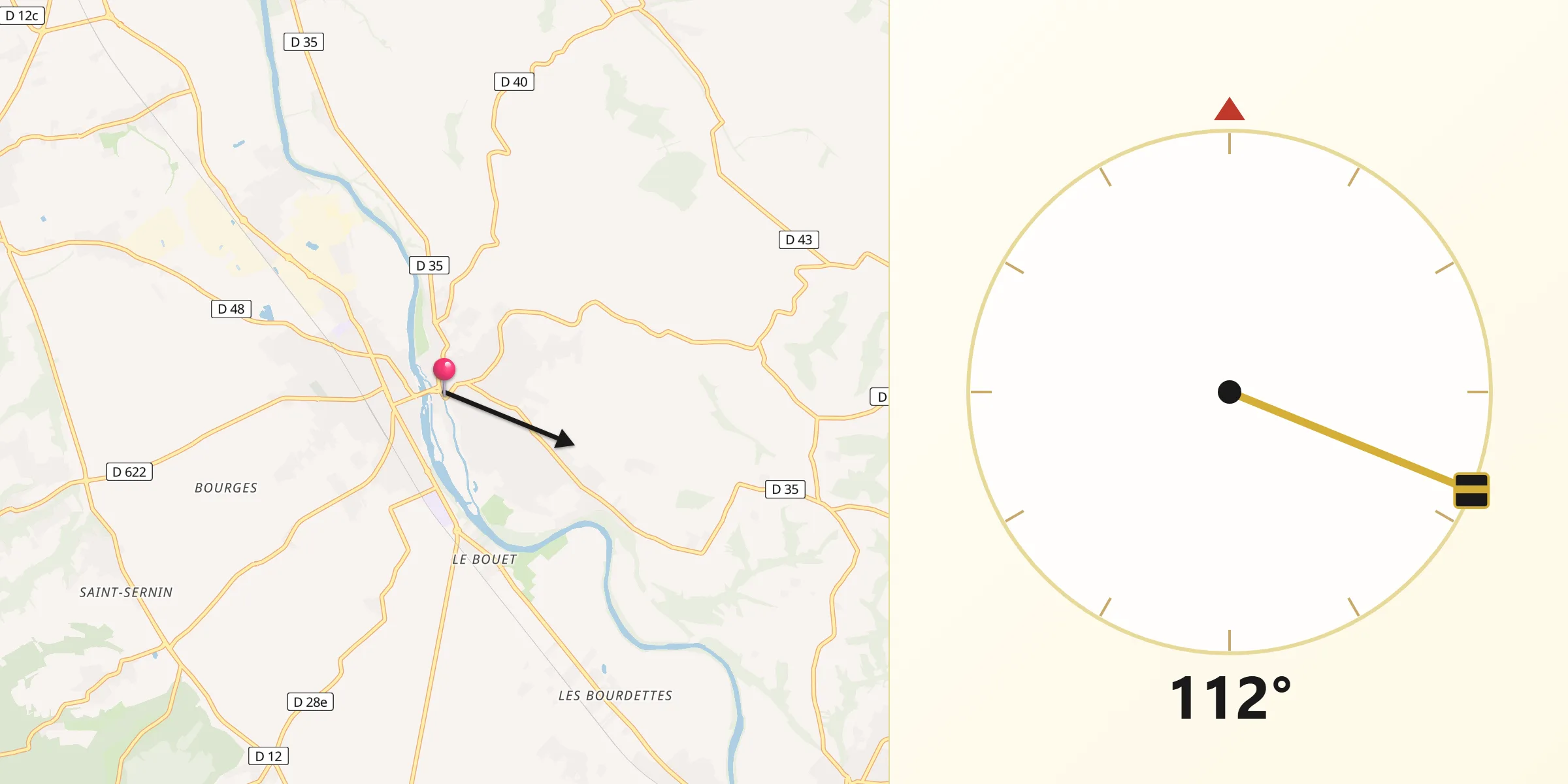 Direction vers la Qibla depuis Auterive