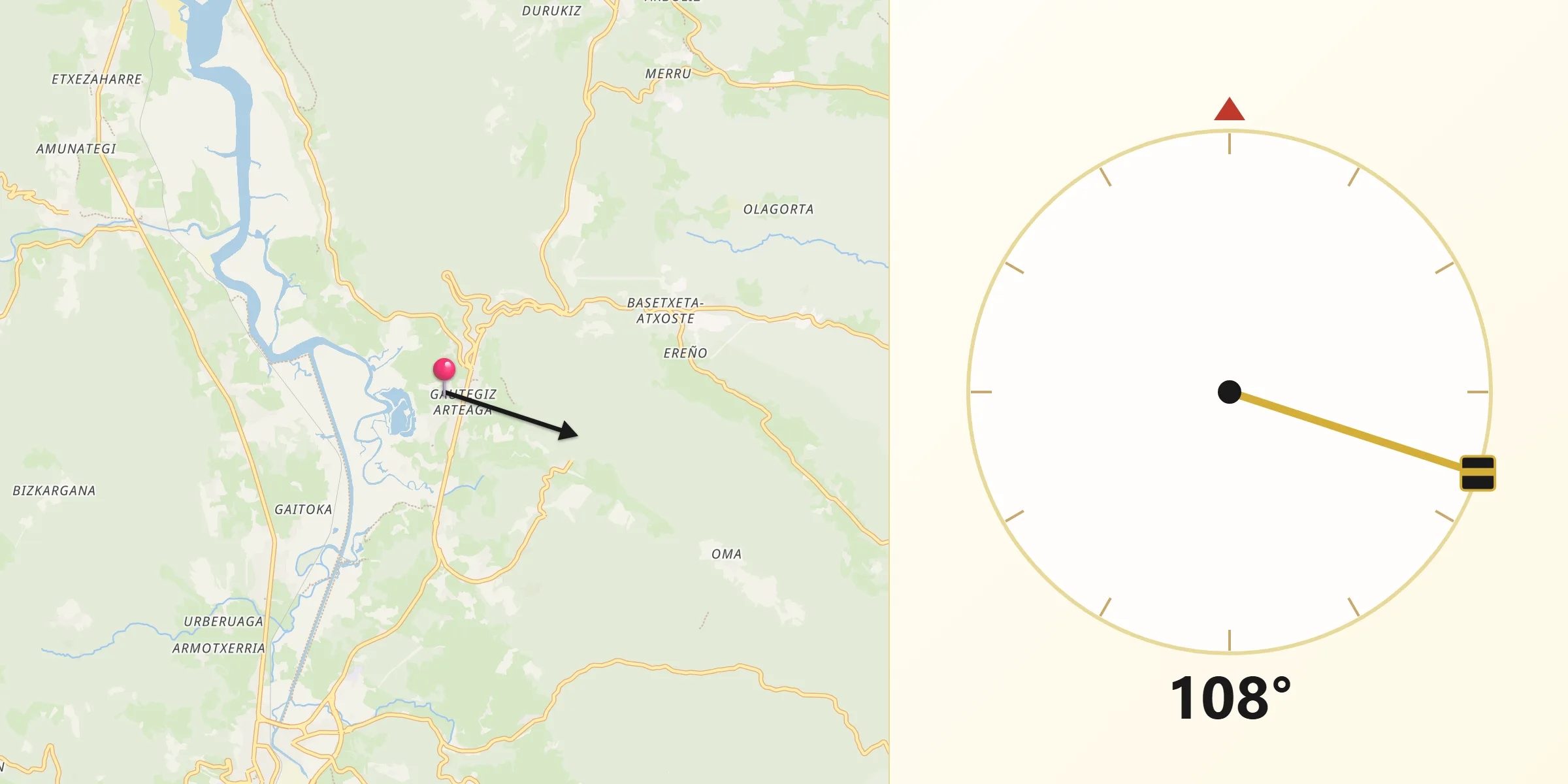 Dirección de la Qibla desde Gautegiz Arteaga