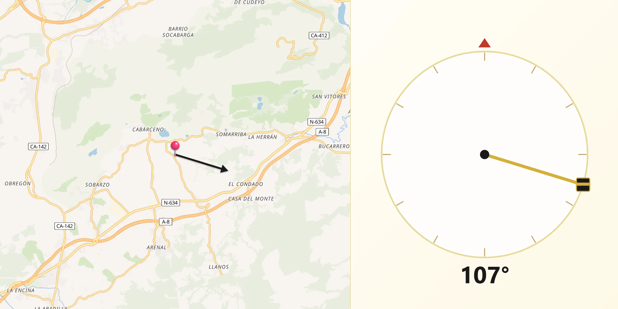 Dirección de la Qibla desde Penagos