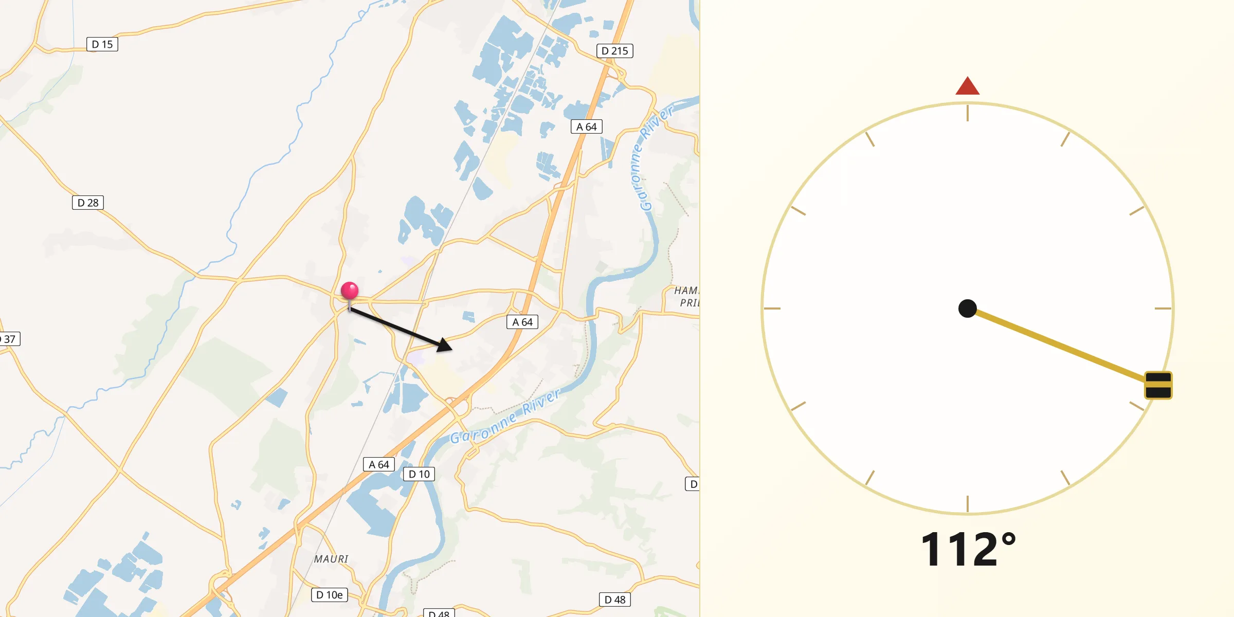 Direction vers la Qibla depuis Longages
