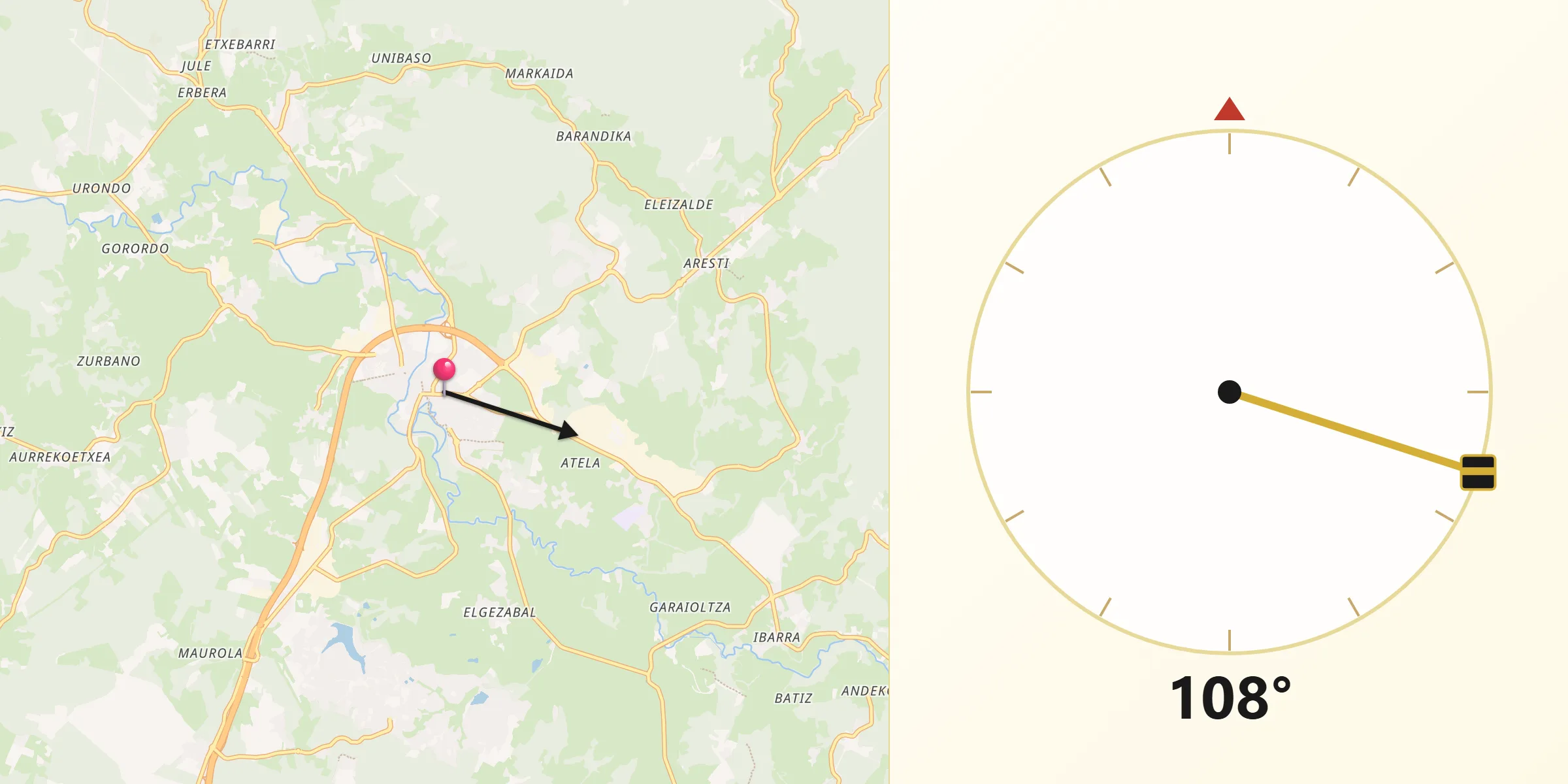 Dirección de la Qibla desde Munguía