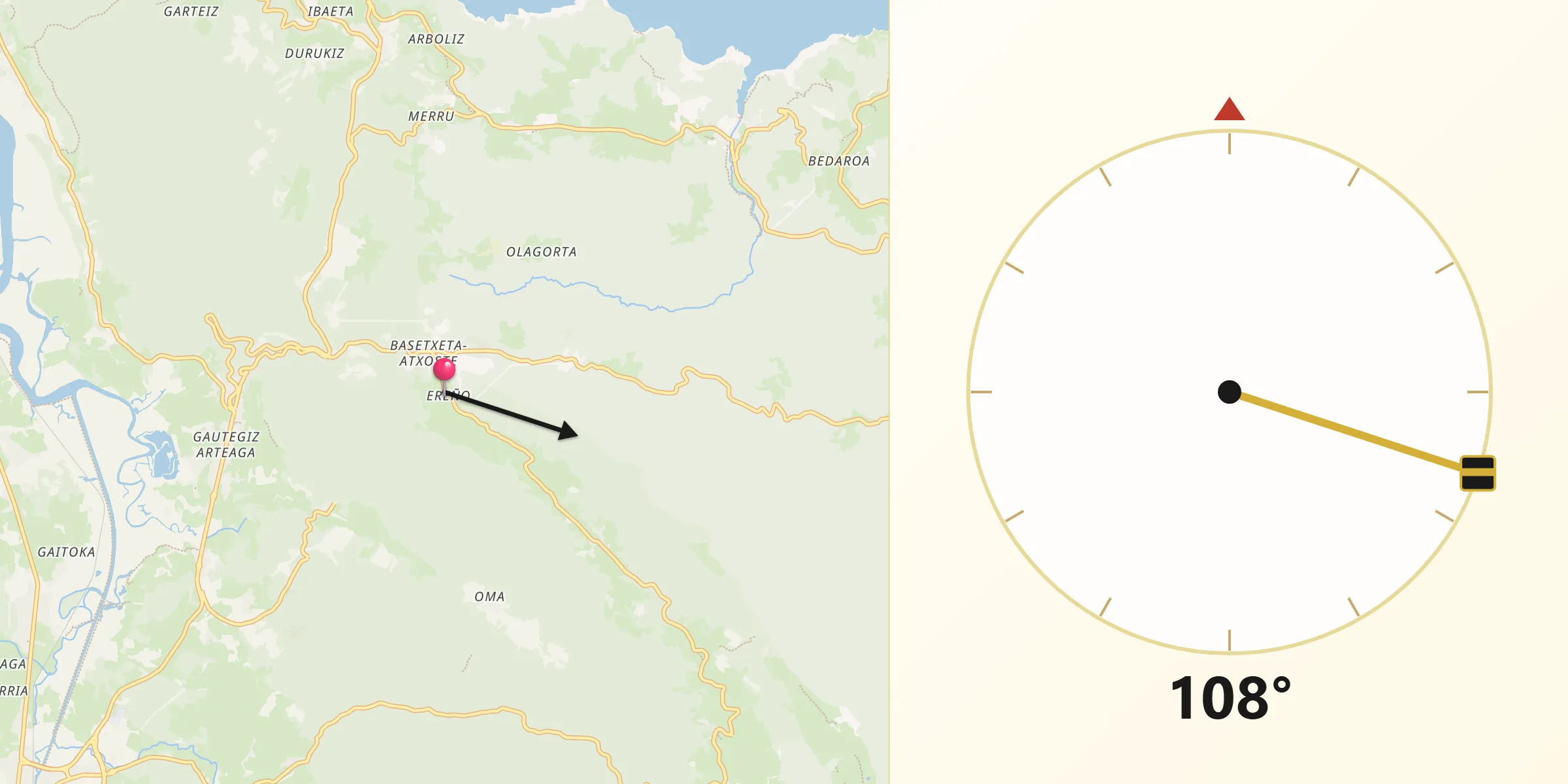 Dirección de la Qibla desde Ereño
