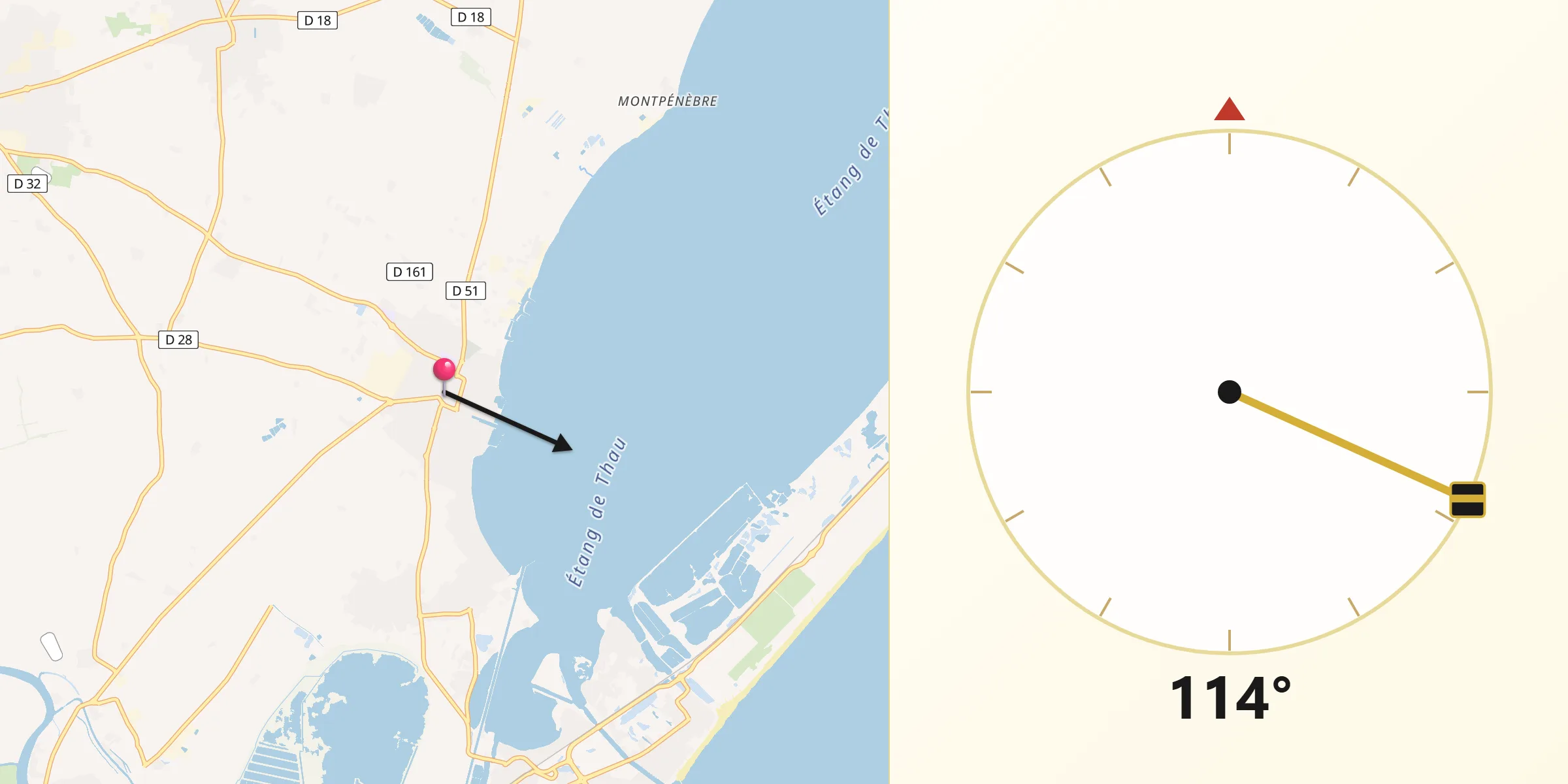 Direction vers la Qibla depuis Marseillan